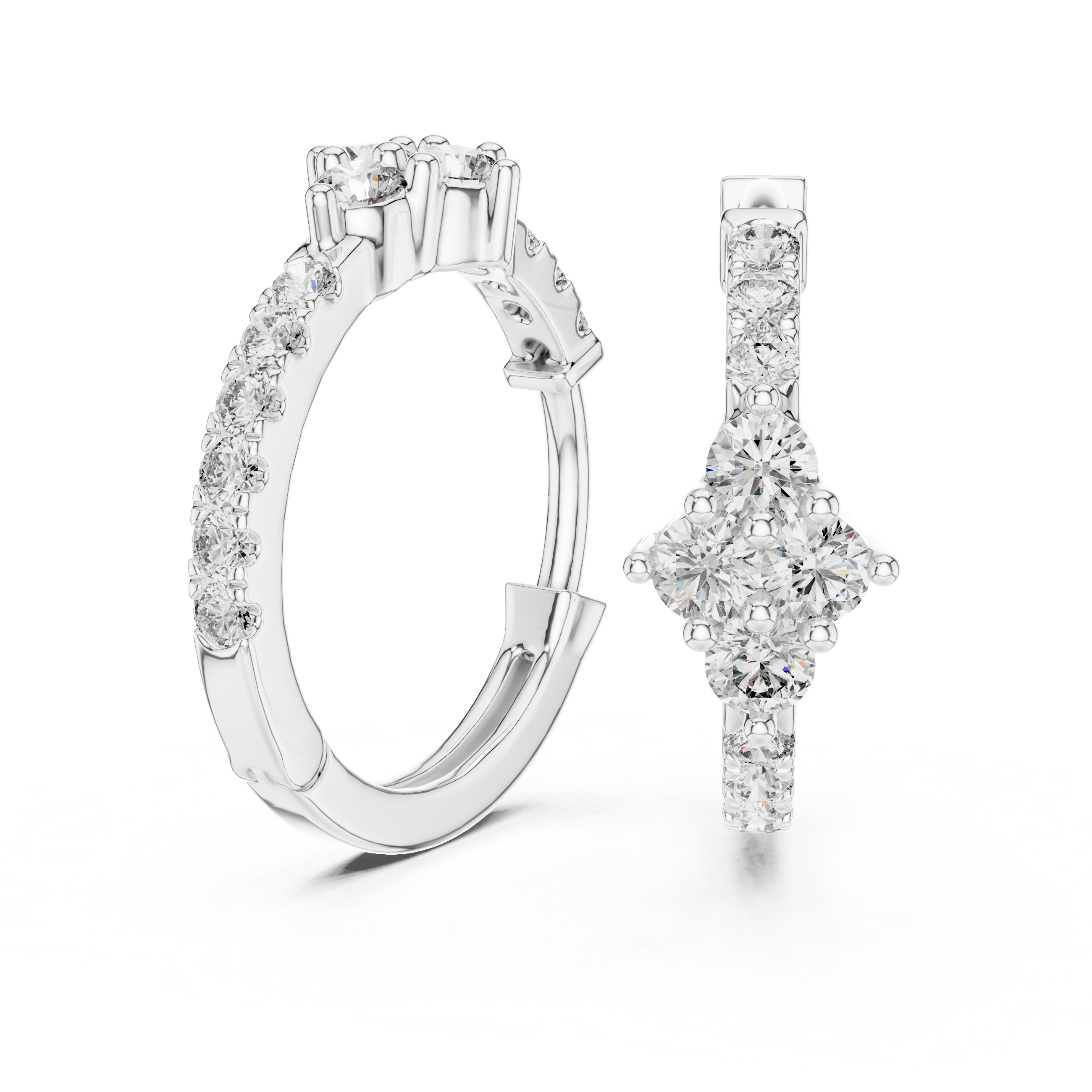 Elegant Round Diamond Cluster Huggie Hoop Earrings