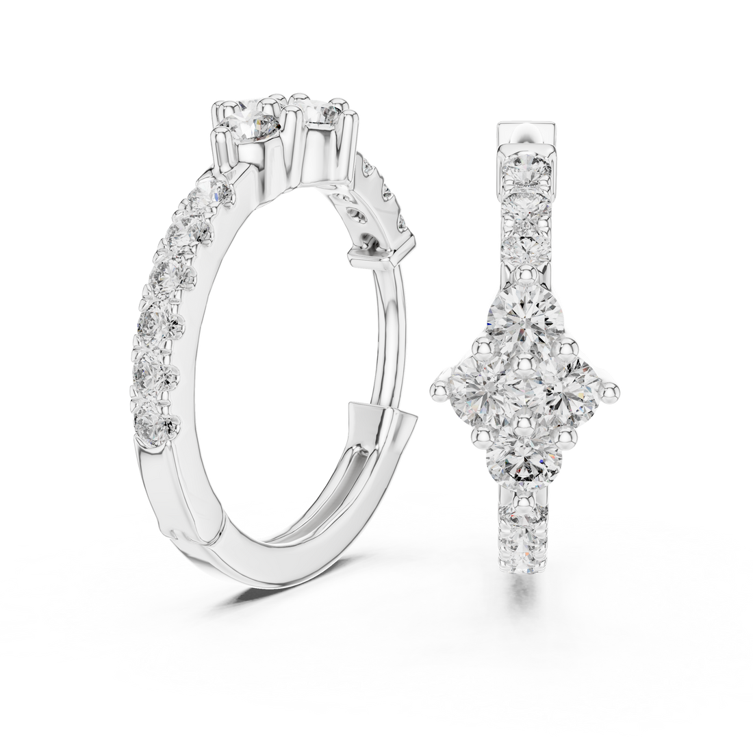 Elegant Round Diamond Cluster Huggie Hoop Earrings