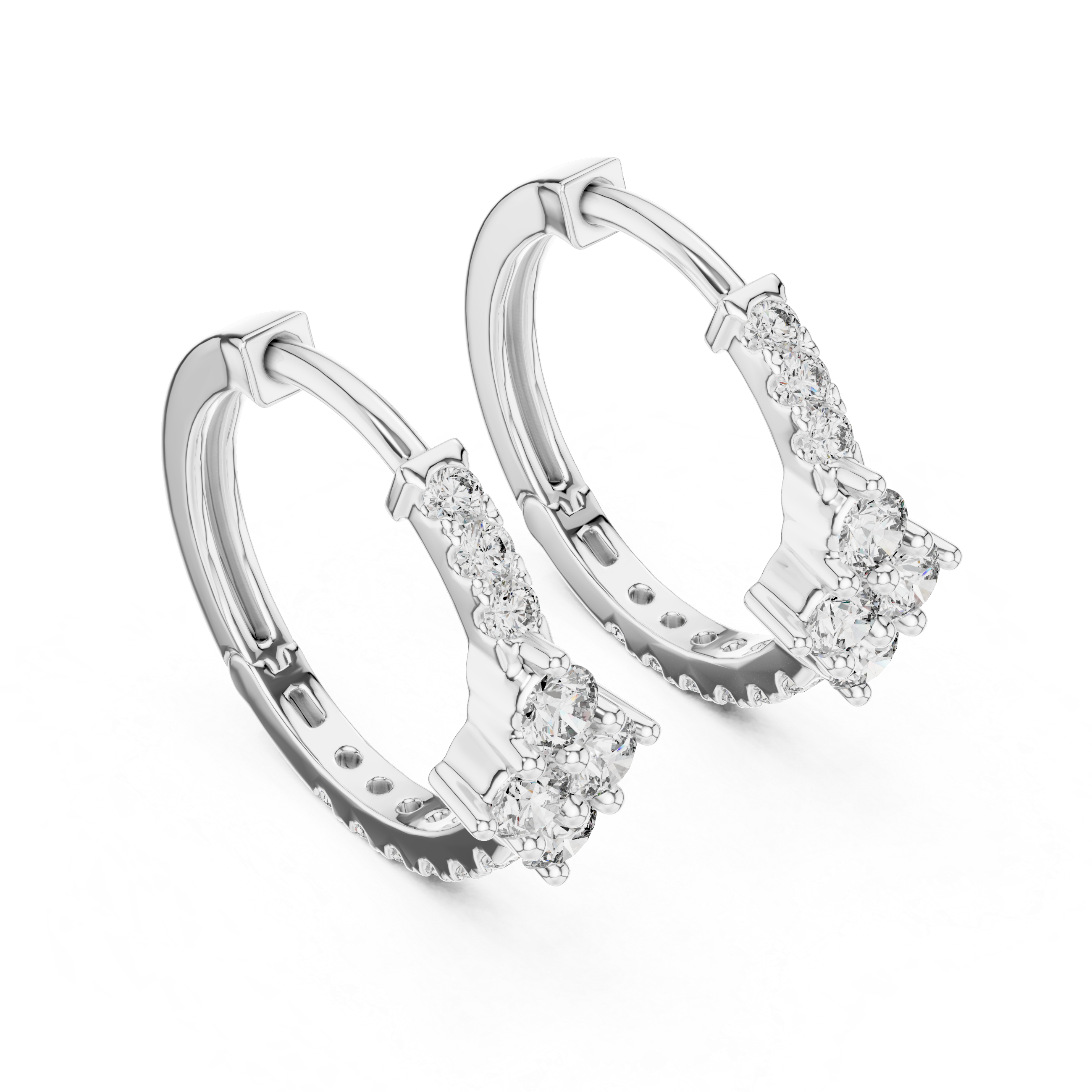 Elegant Round Diamond Cluster Huggie Hoop Earrings