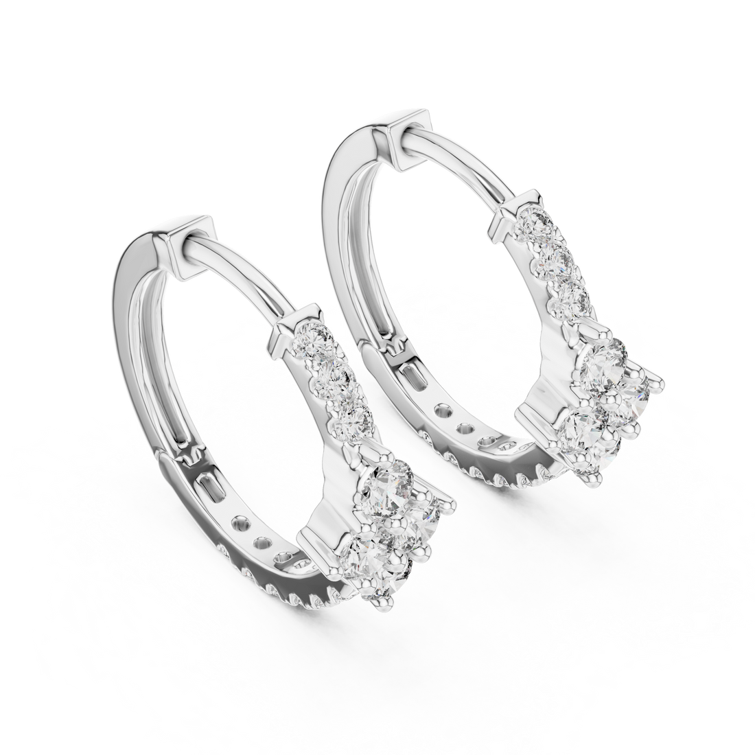 Elegant Round Diamond Cluster Huggie Hoop Earrings