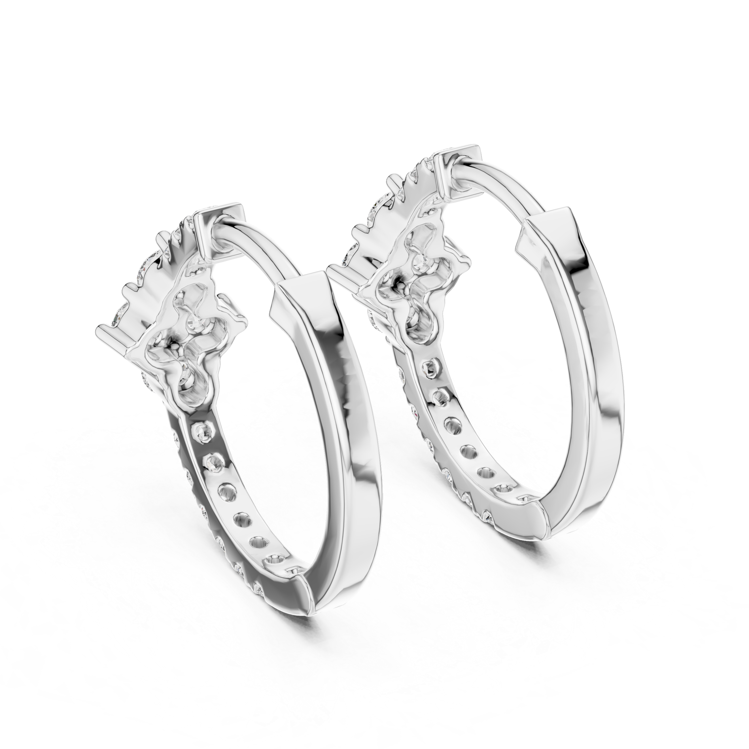 Elegant Round Diamond Cluster Huggie Hoop Earrings