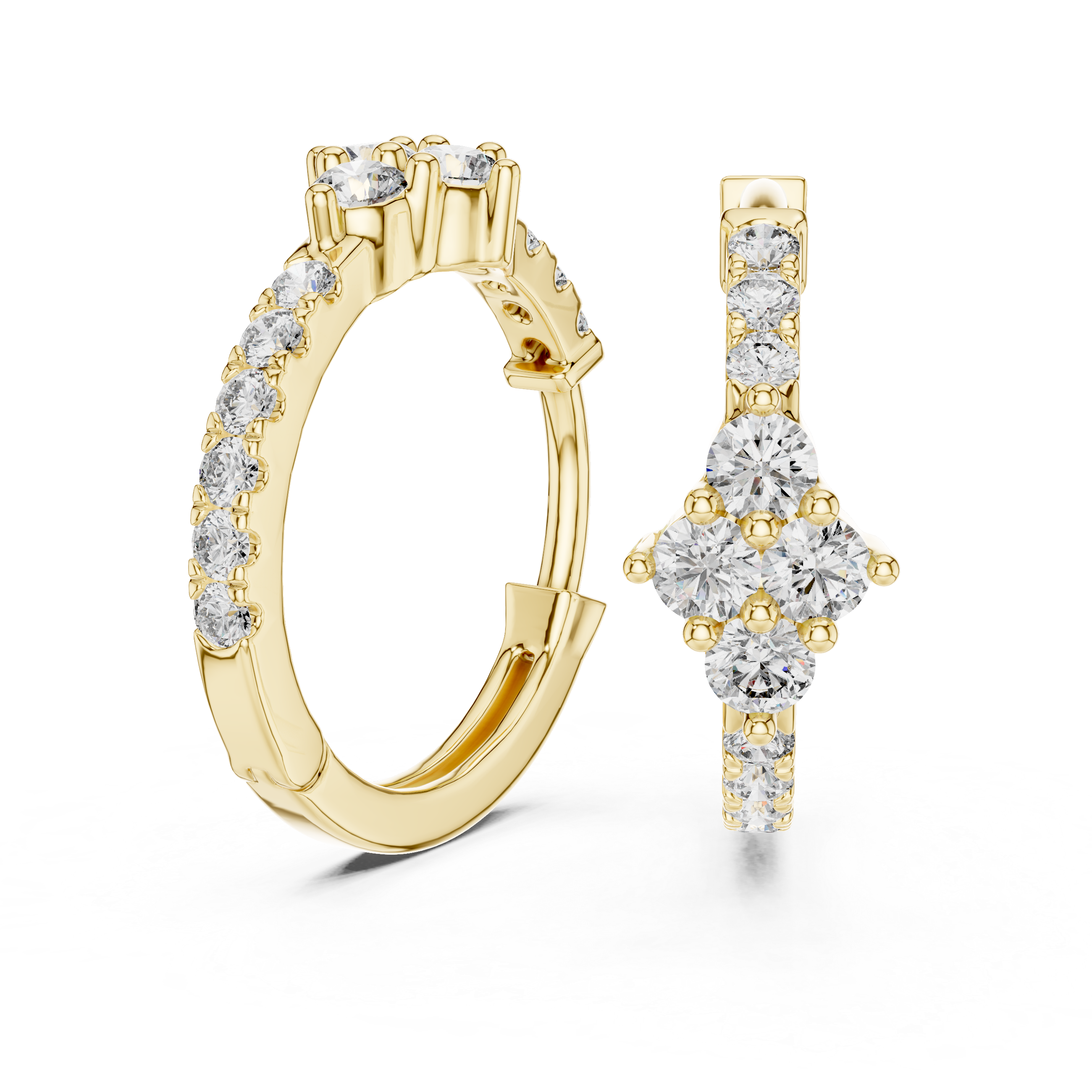 Elegant Round Diamond Cluster Huggie Hoop Earrings