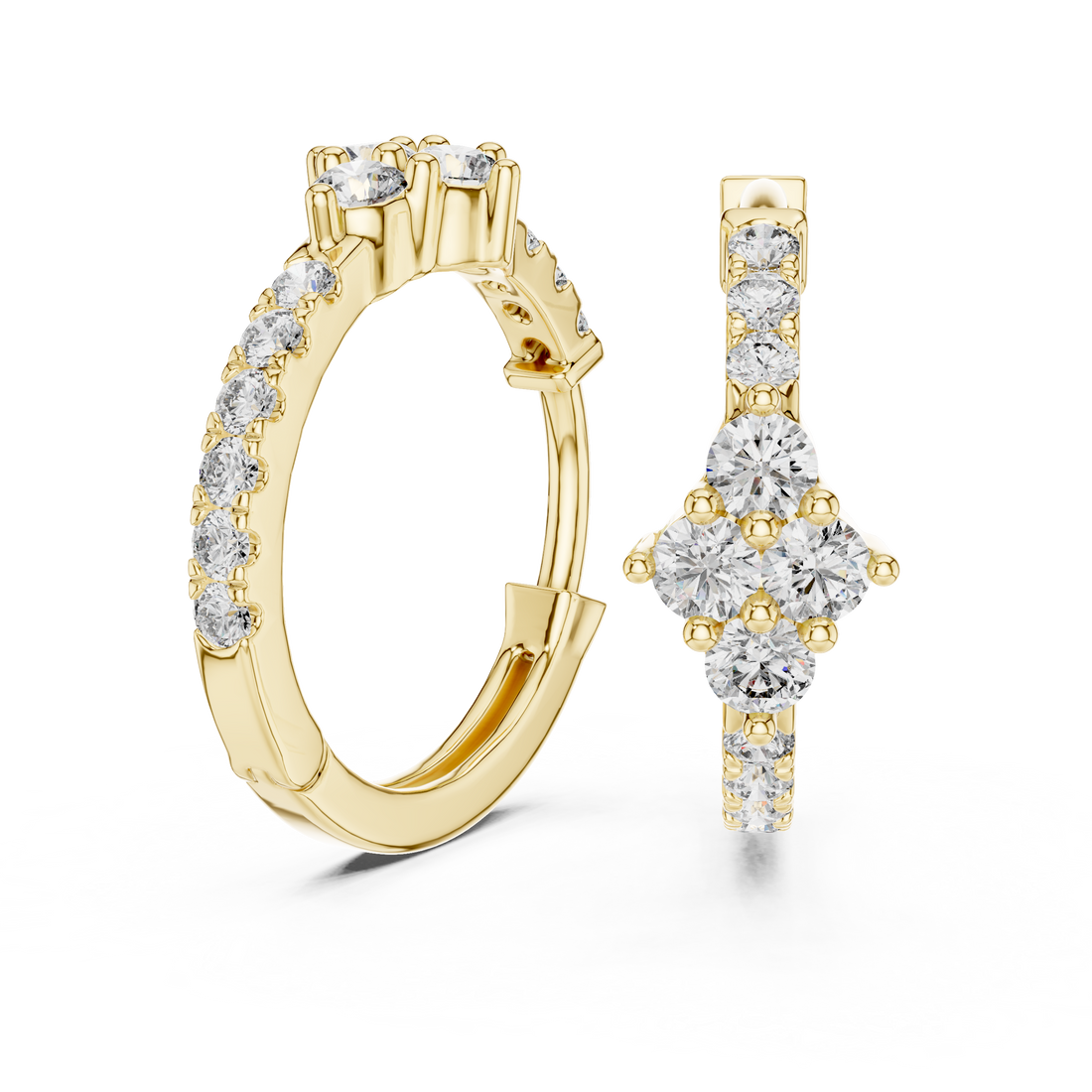 Elegant Round Diamond Cluster Huggie Hoop Earrings