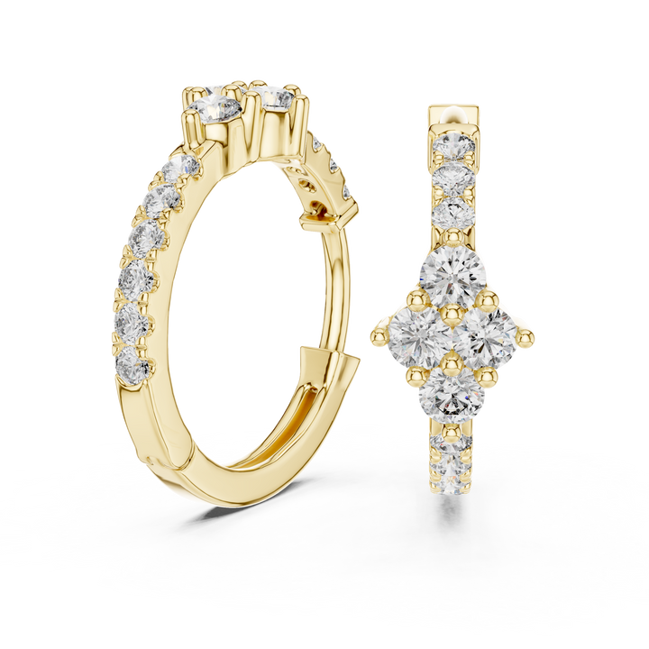 Elegant Round Diamond Cluster Huggie Hoop Earrings