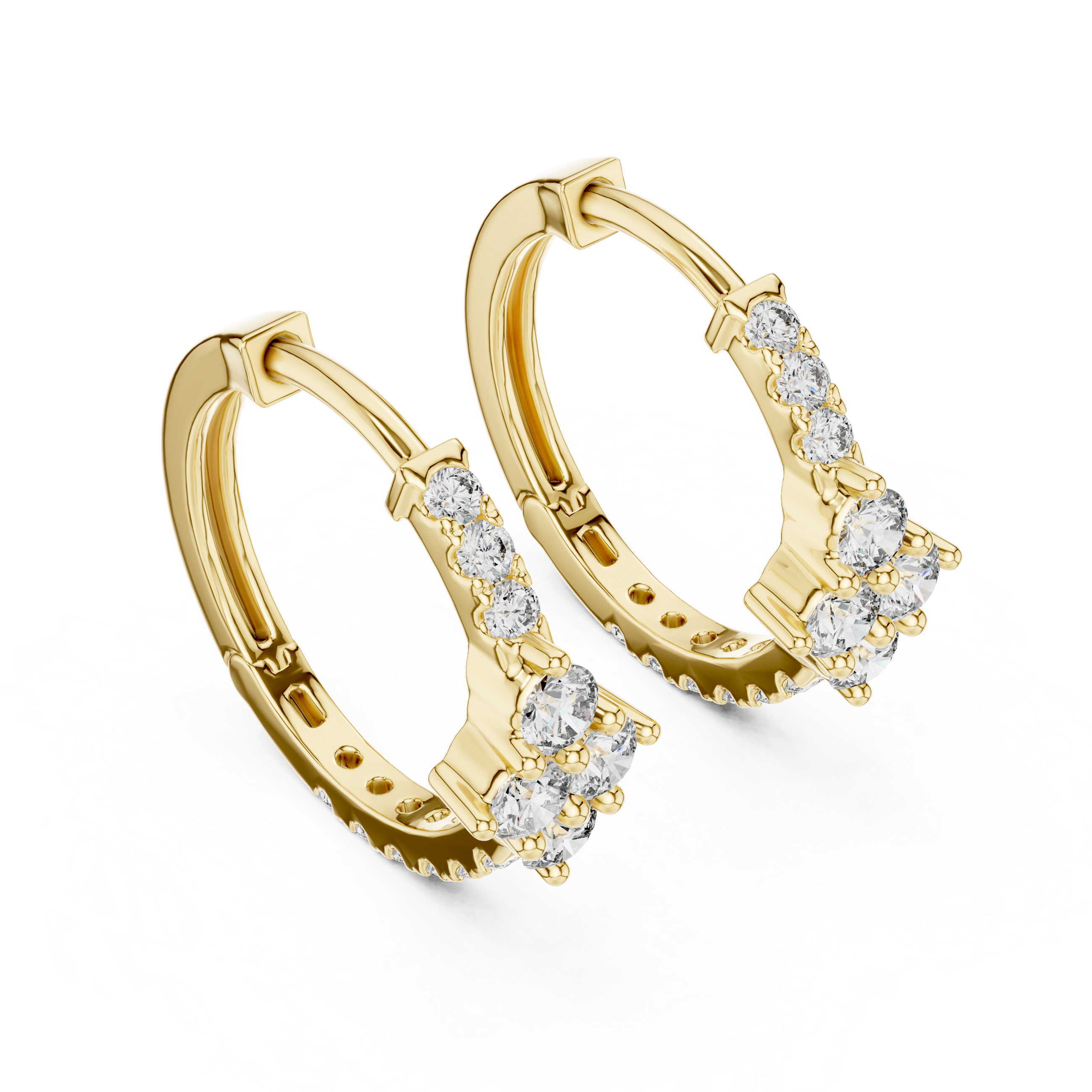 Elegant Round Diamond Cluster Huggie Hoop Earrings