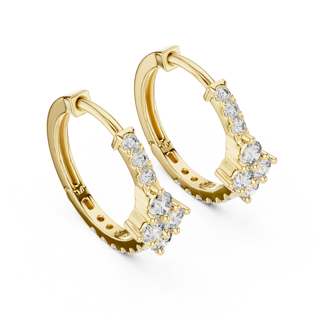 Elegant Round Diamond Cluster Huggie Hoop Earrings