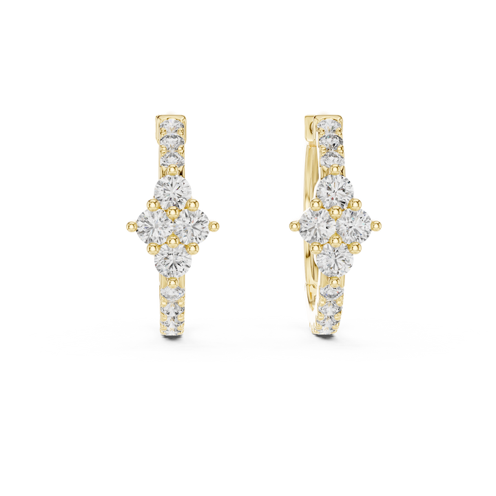 Elegant Round Diamond Cluster Huggie Hoop Earrings