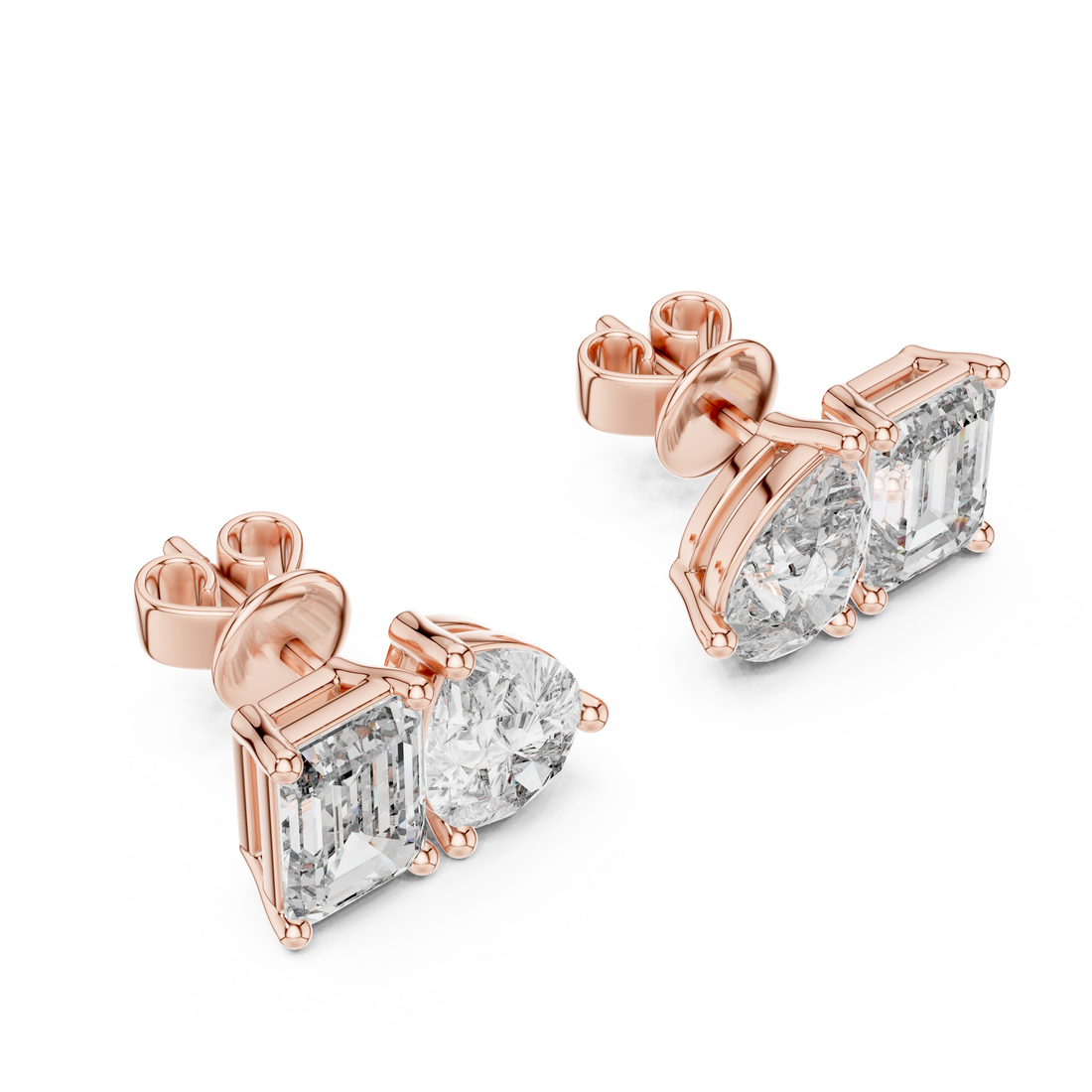 0.80ct Pear & 1.00ct Emerald Solitaire Diamond Studs