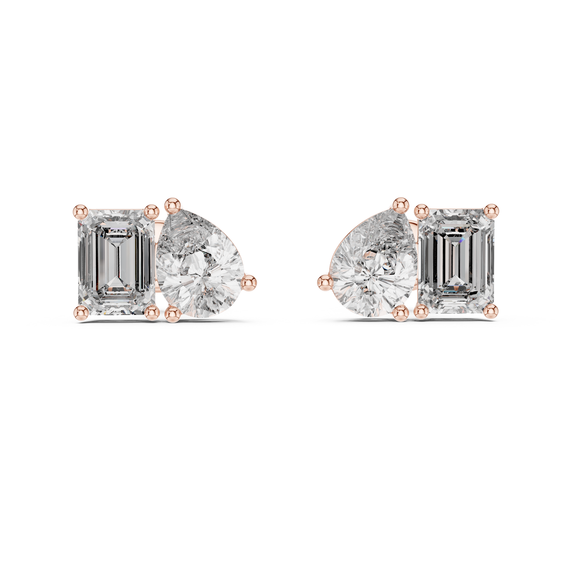 0.80ct Pear & 1.00ct Emerald Solitaire Diamond Studs