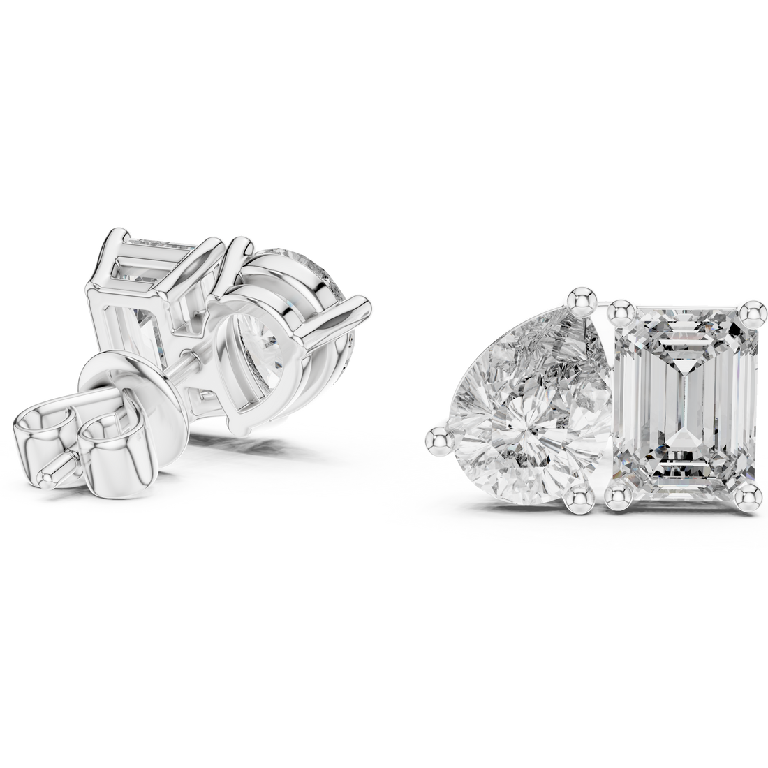 0.80ct Pear & 1.00ct Emerald Solitaire Diamond Studs