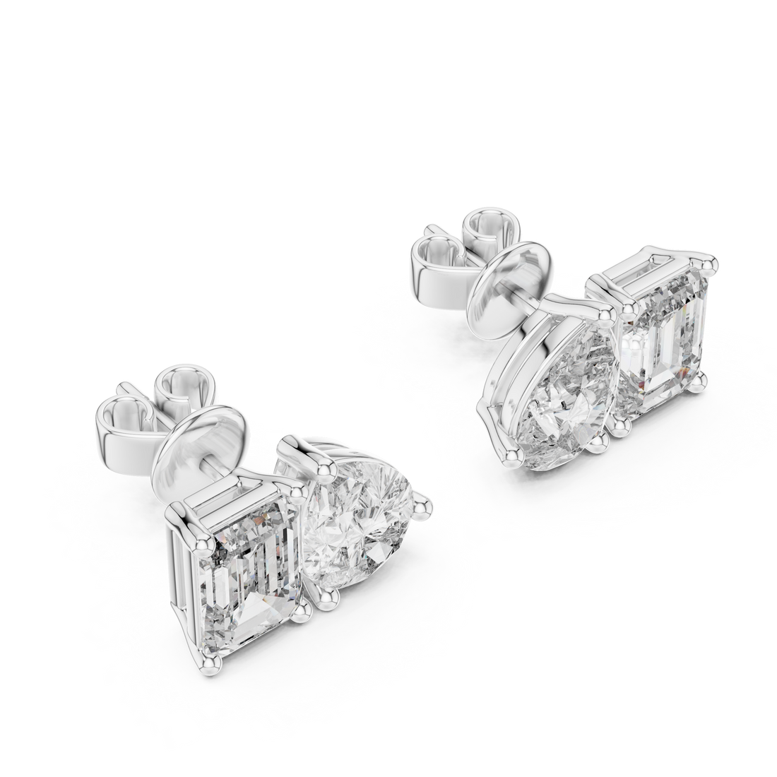 0.80ct Pear & 1.00ct Emerald Solitaire Diamond Studs