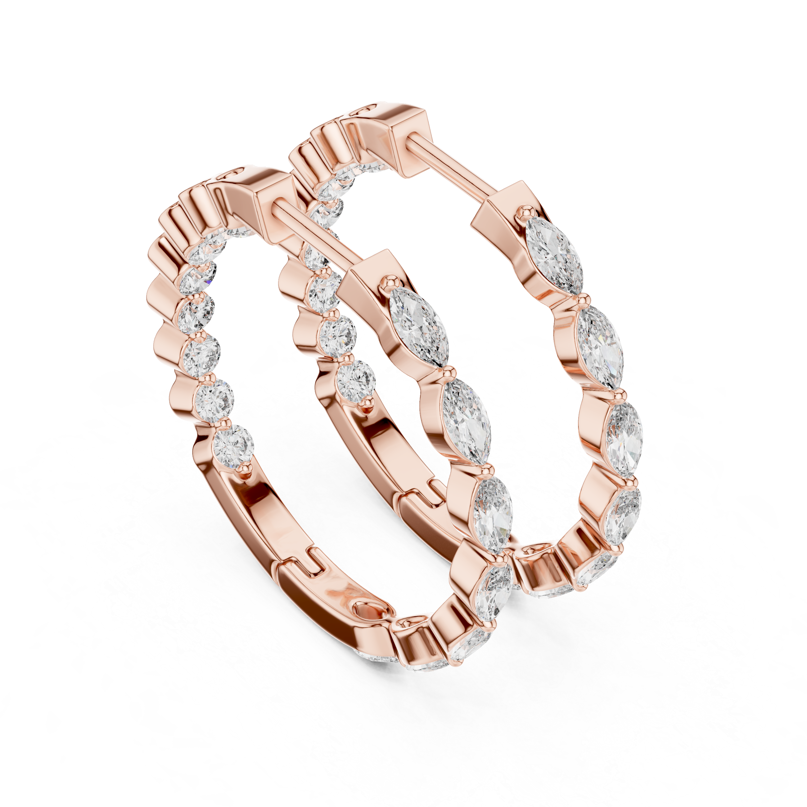 Marquise & Round Diamond Alternating Hoop Earrings
