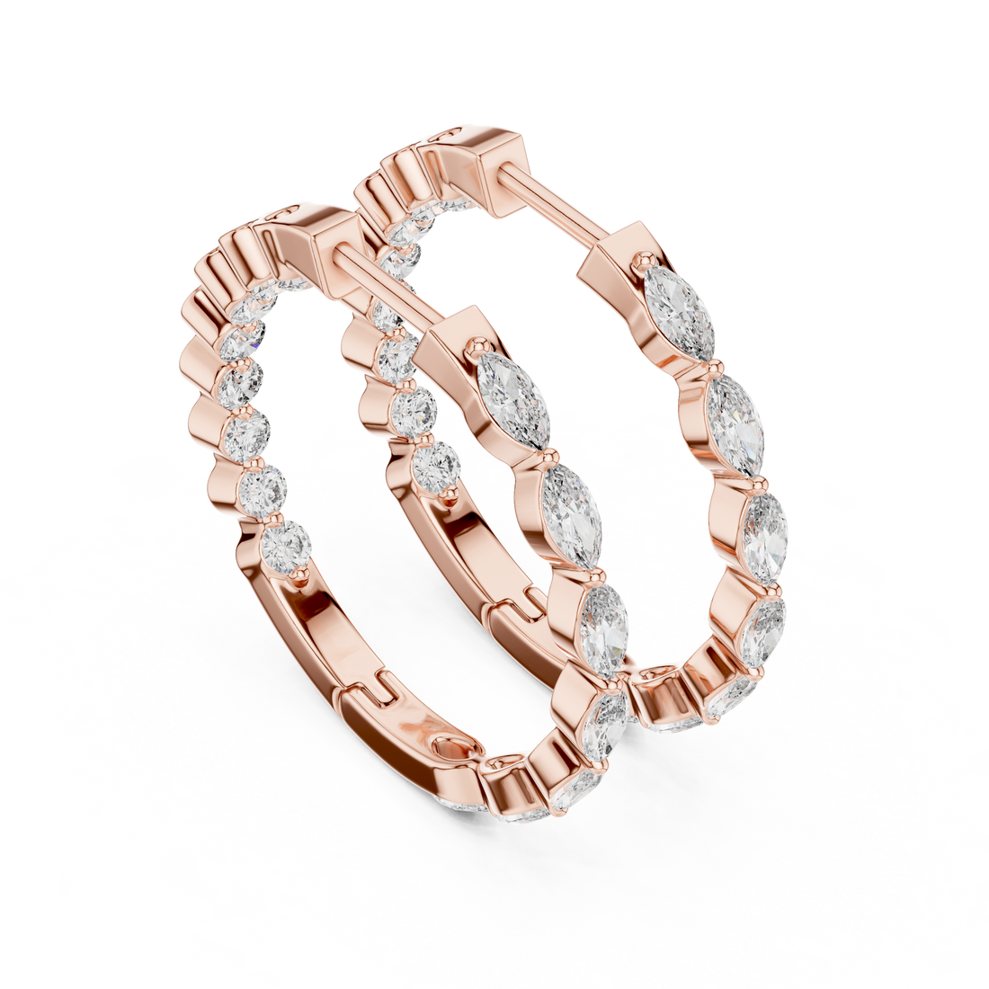 Marquise & Round Diamond Alternating Hoop Earrings