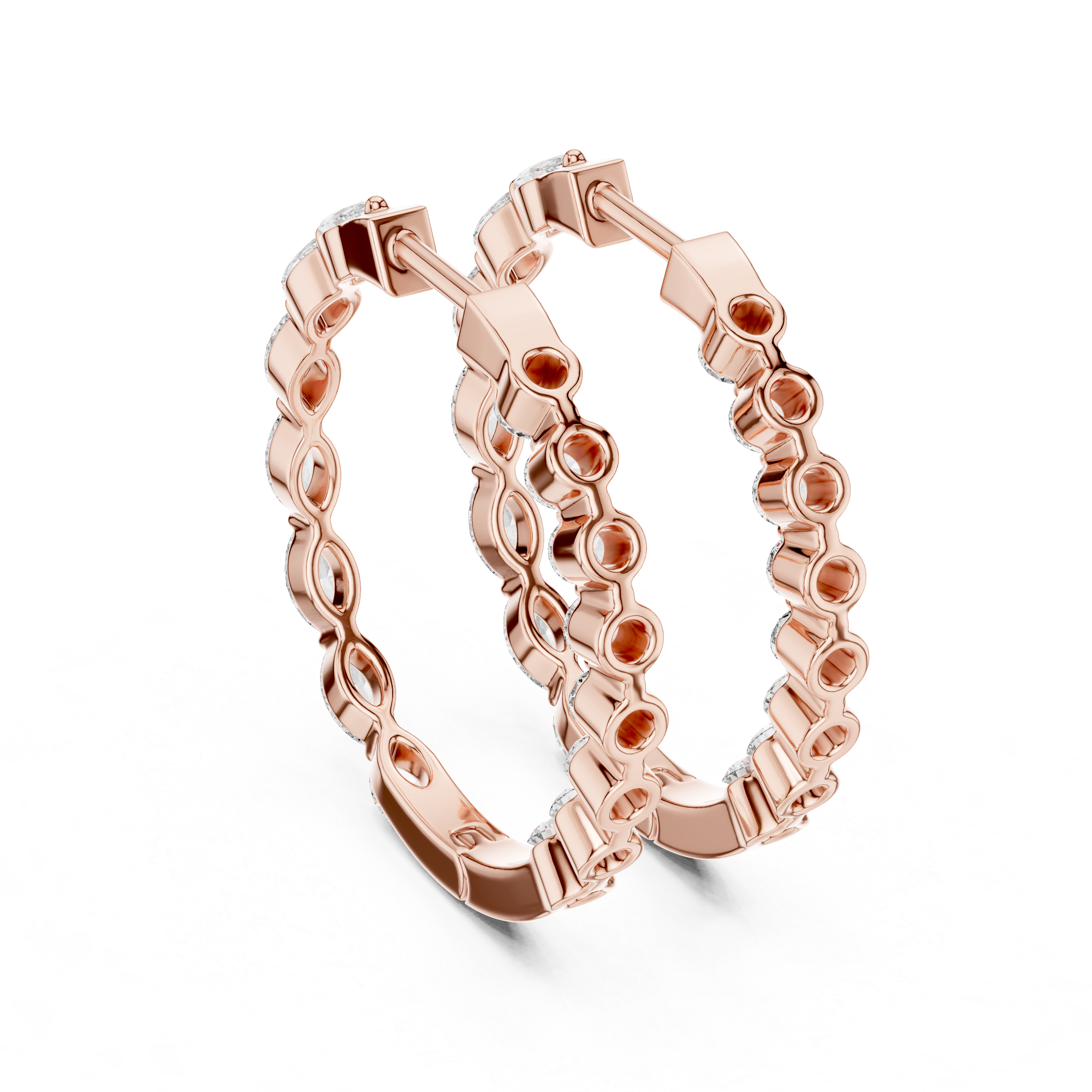 Marquise & Round Diamond Alternating Hoop Earrings