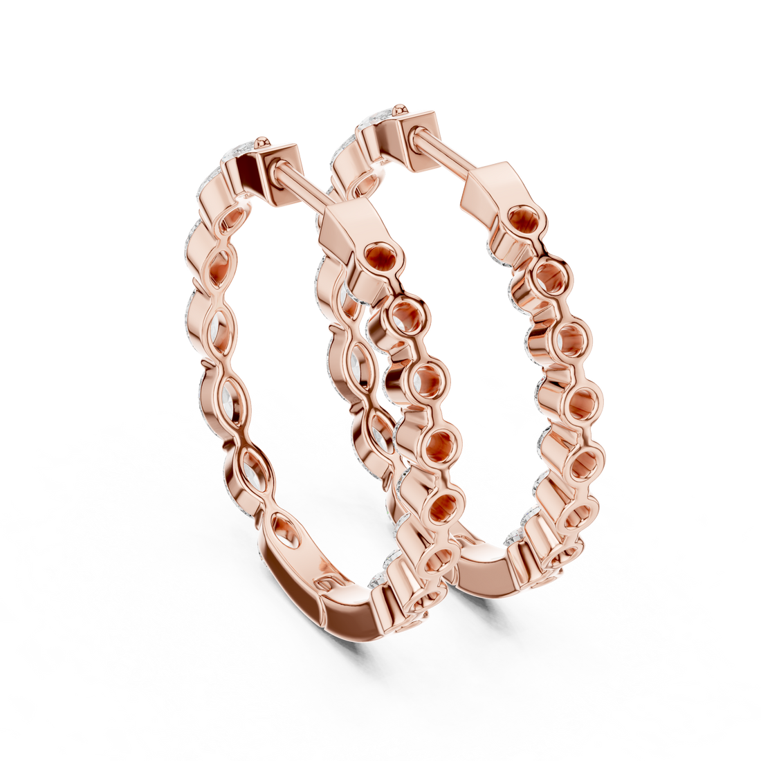 Marquise & Round Diamond Alternating Hoop Earrings