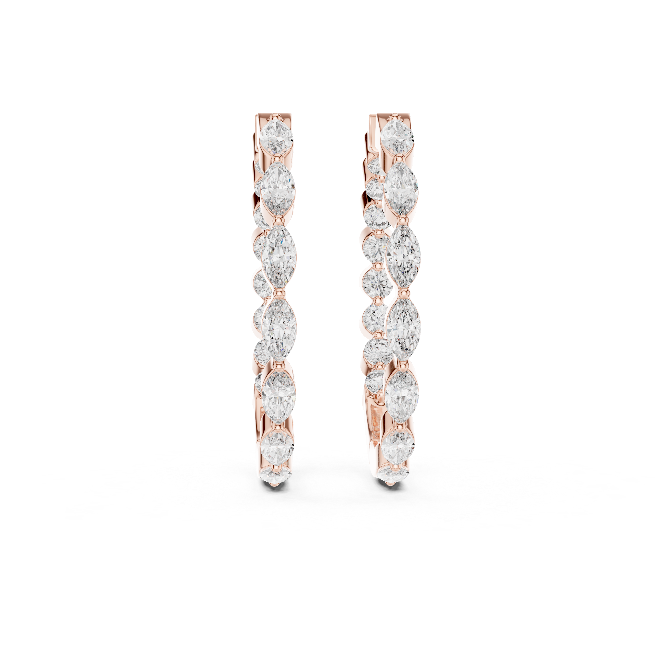 Marquise & Round Diamond Alternating Hoop Earrings