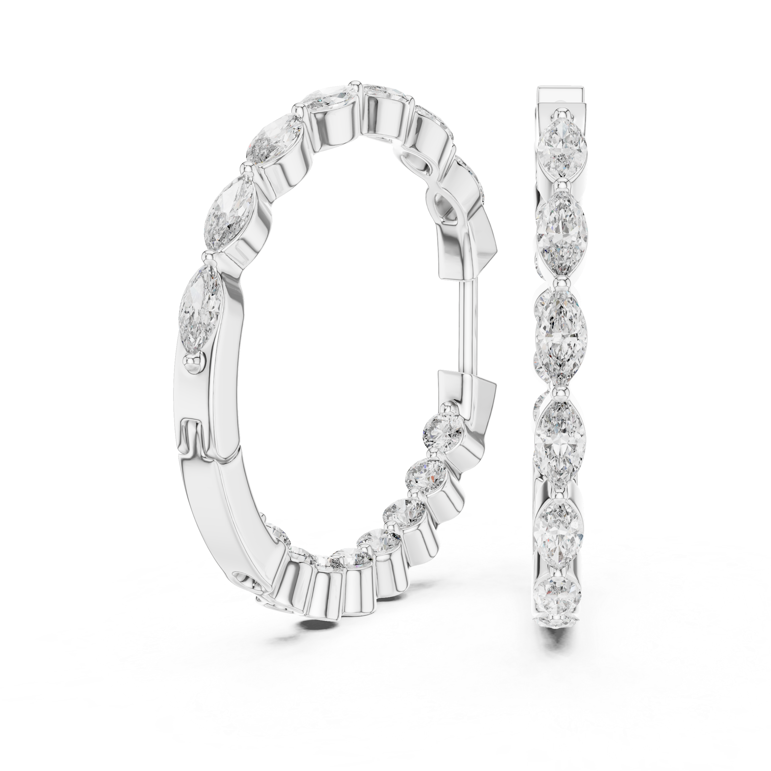 Marquise & Round Diamond Alternating Hoop Earrings