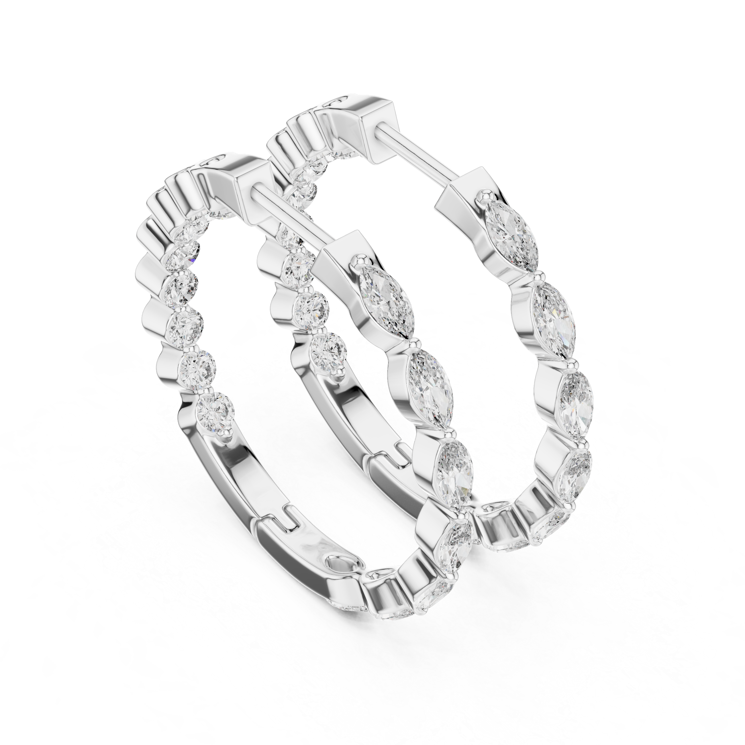 Marquise & Round Diamond Alternating Hoop Earrings
