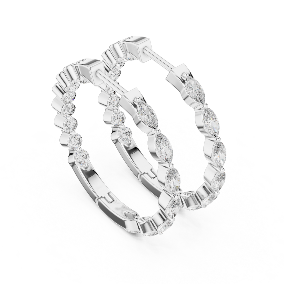Marquise & Round Diamond Alternating Hoop Earrings