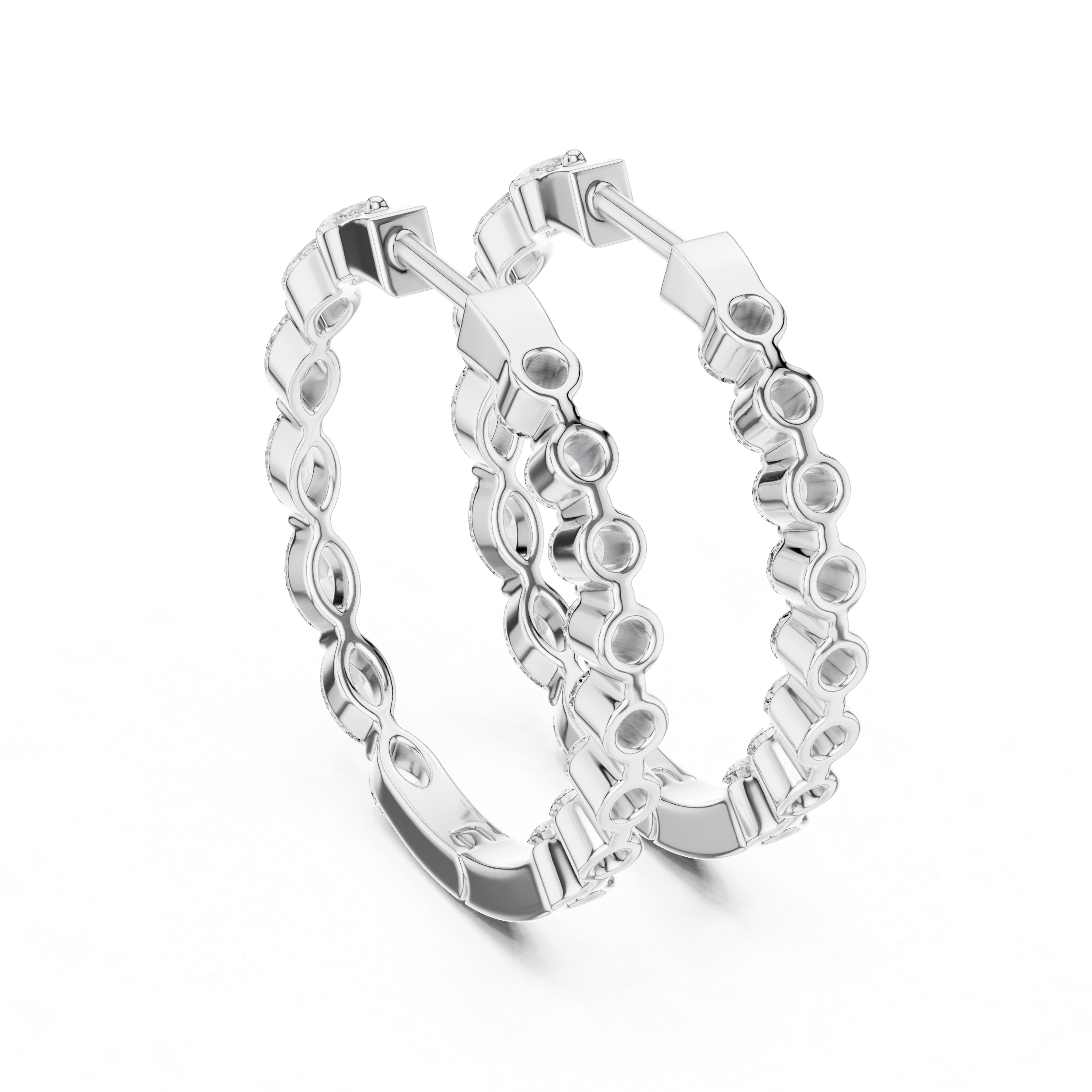 Marquise & Round Diamond Alternating Hoop Earrings