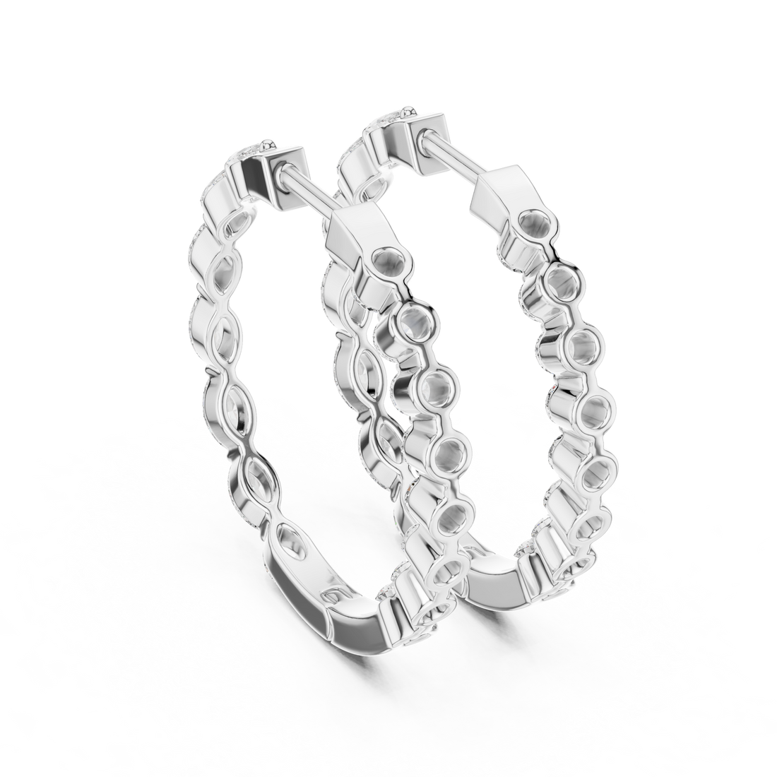Marquise & Round Diamond Alternating Hoop Earrings