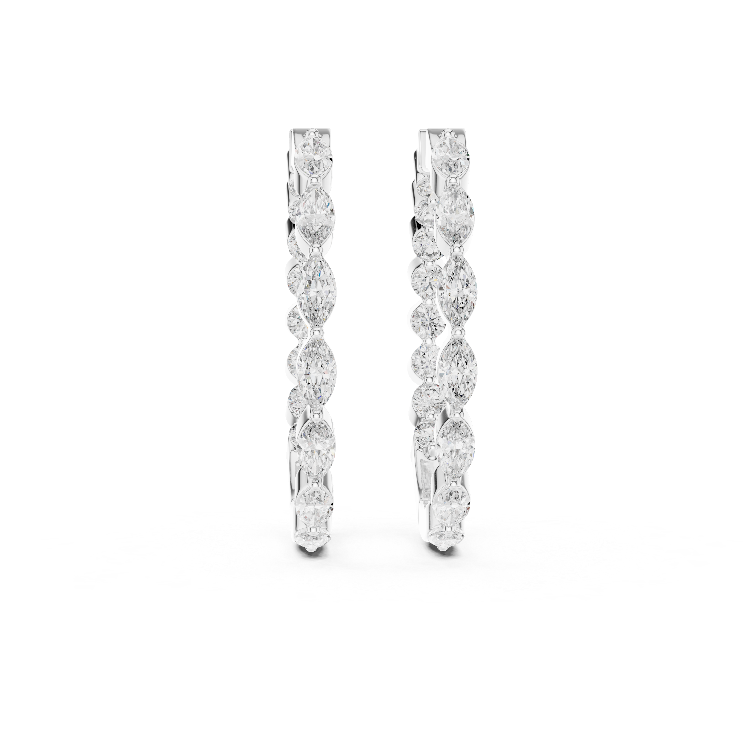 Marquise & Round Diamond Alternating Hoop Earrings