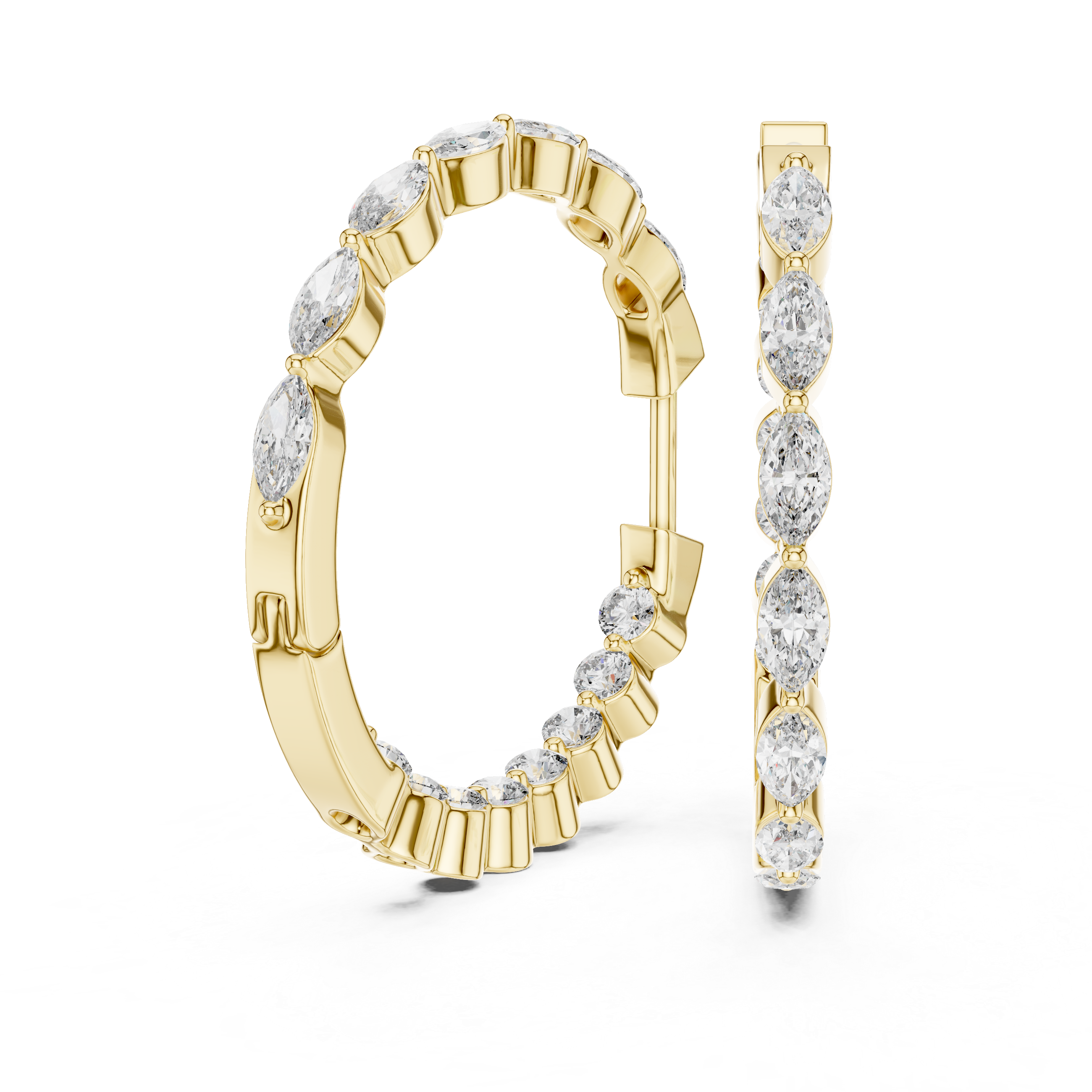 Marquise & Round Diamond Alternating Hoop Earrings