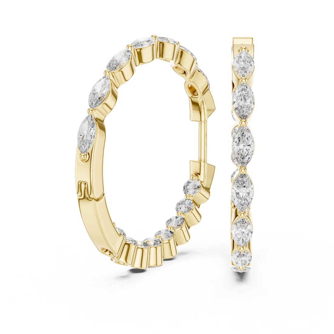 Marquise & Round Diamond Alternating Hoop Earrings