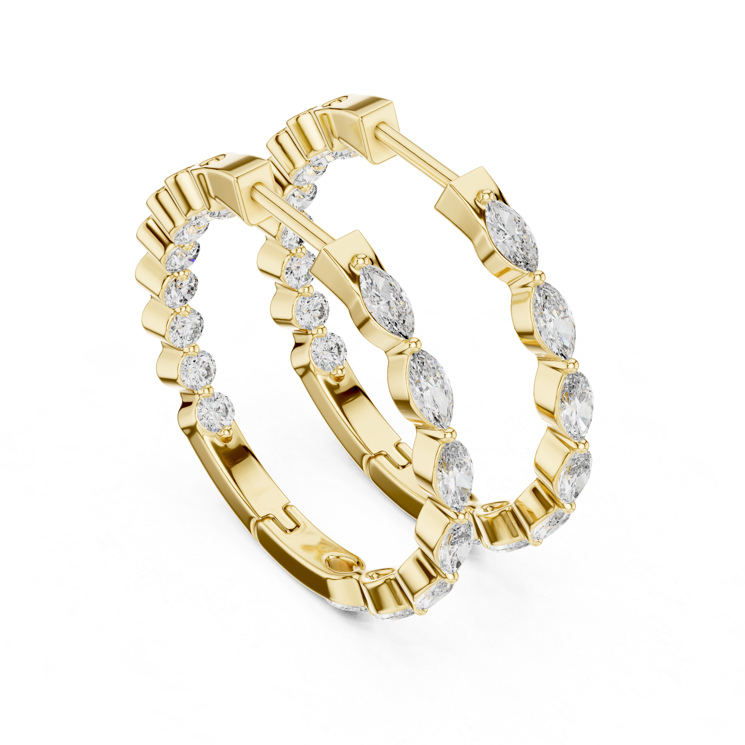 Marquise & Round Diamond Alternating Hoop Earrings