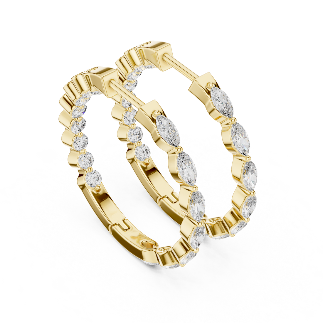 Marquise & Round Diamond Alternating Hoop Earrings