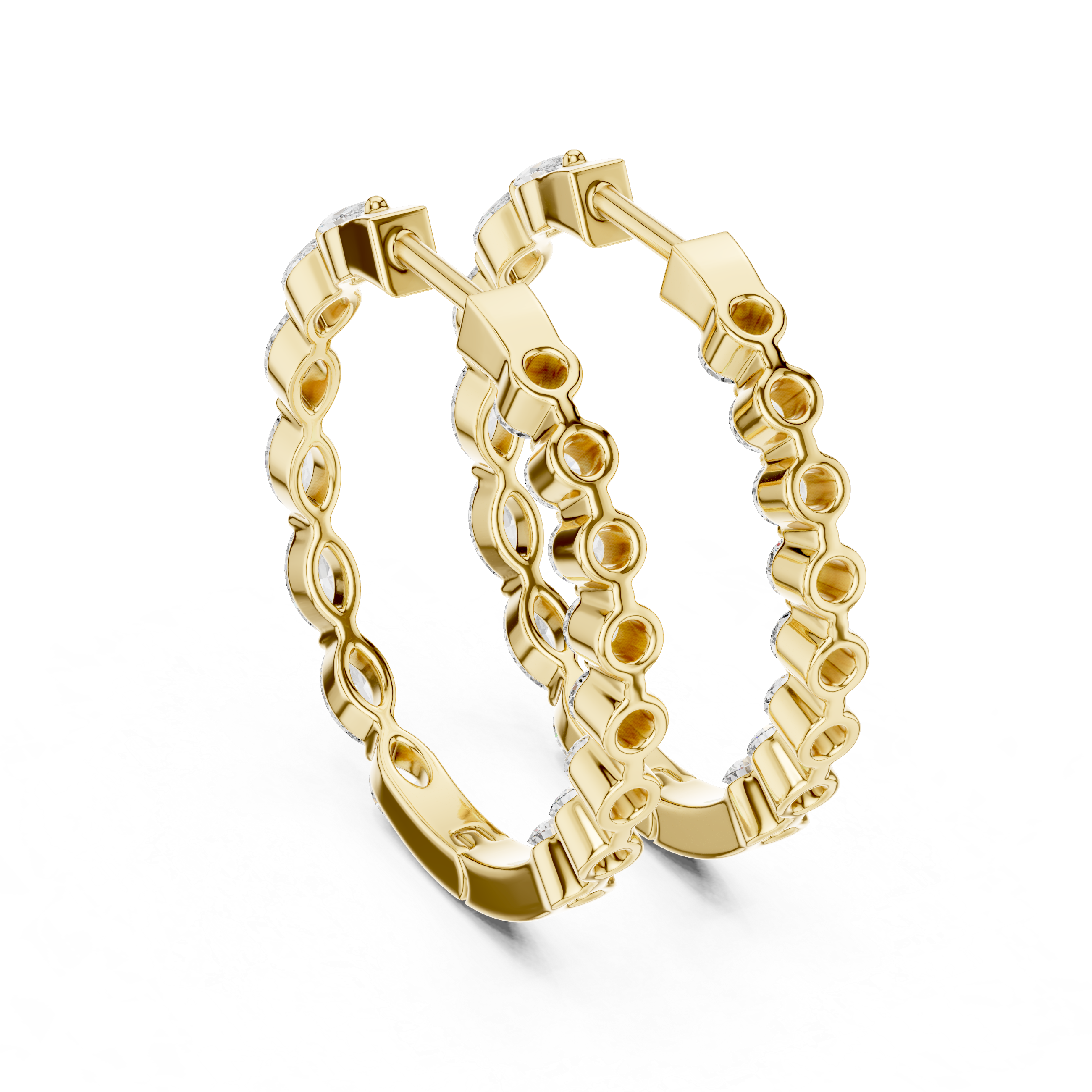 Marquise & Round Diamond Alternating Hoop Earrings