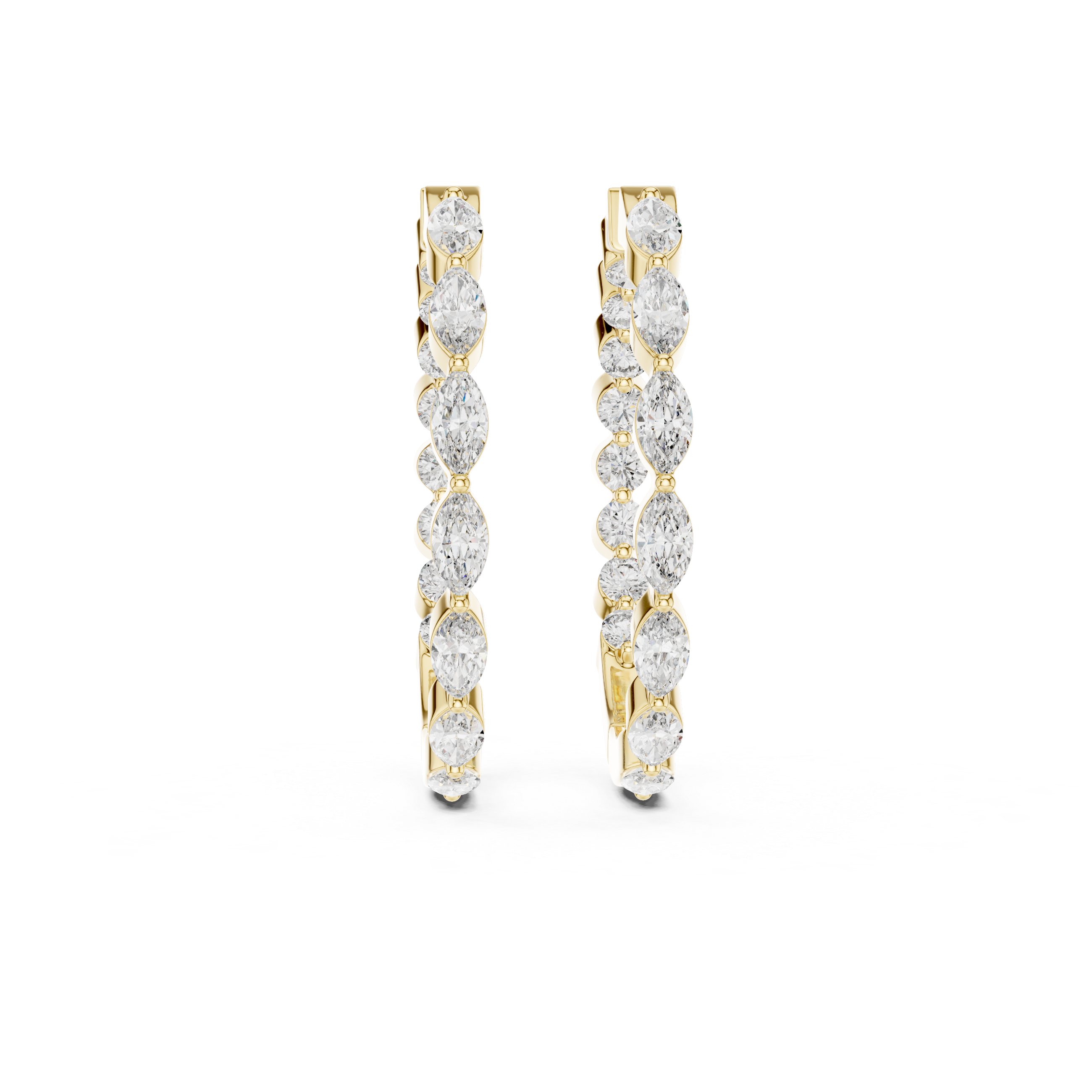 Marquise & Round Diamond Alternating Hoop Earrings