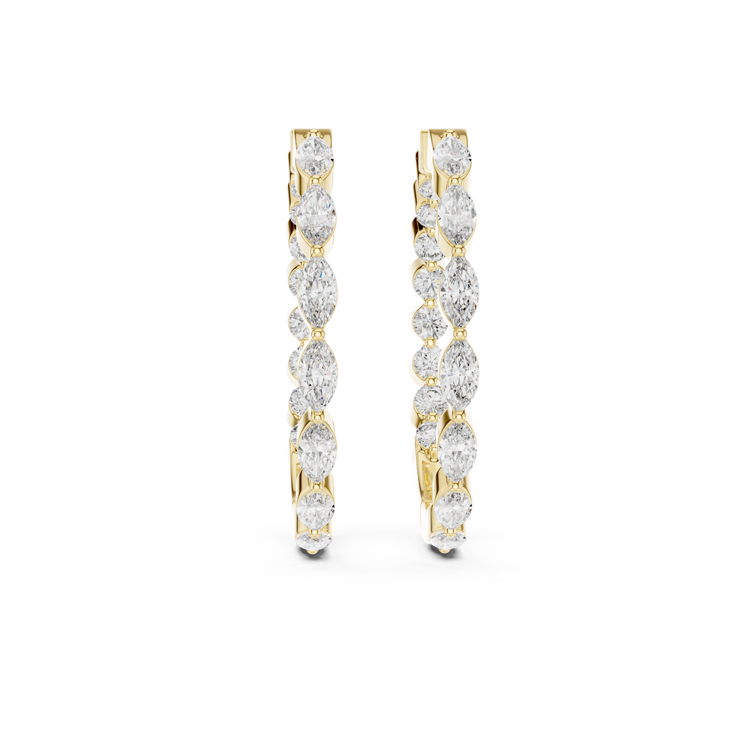 Marquise & Round Diamond Alternating Hoop Earrings