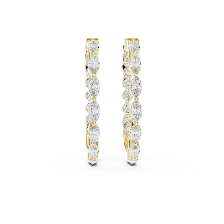 Marquise & Round Diamond Alternating Hoop Earrings