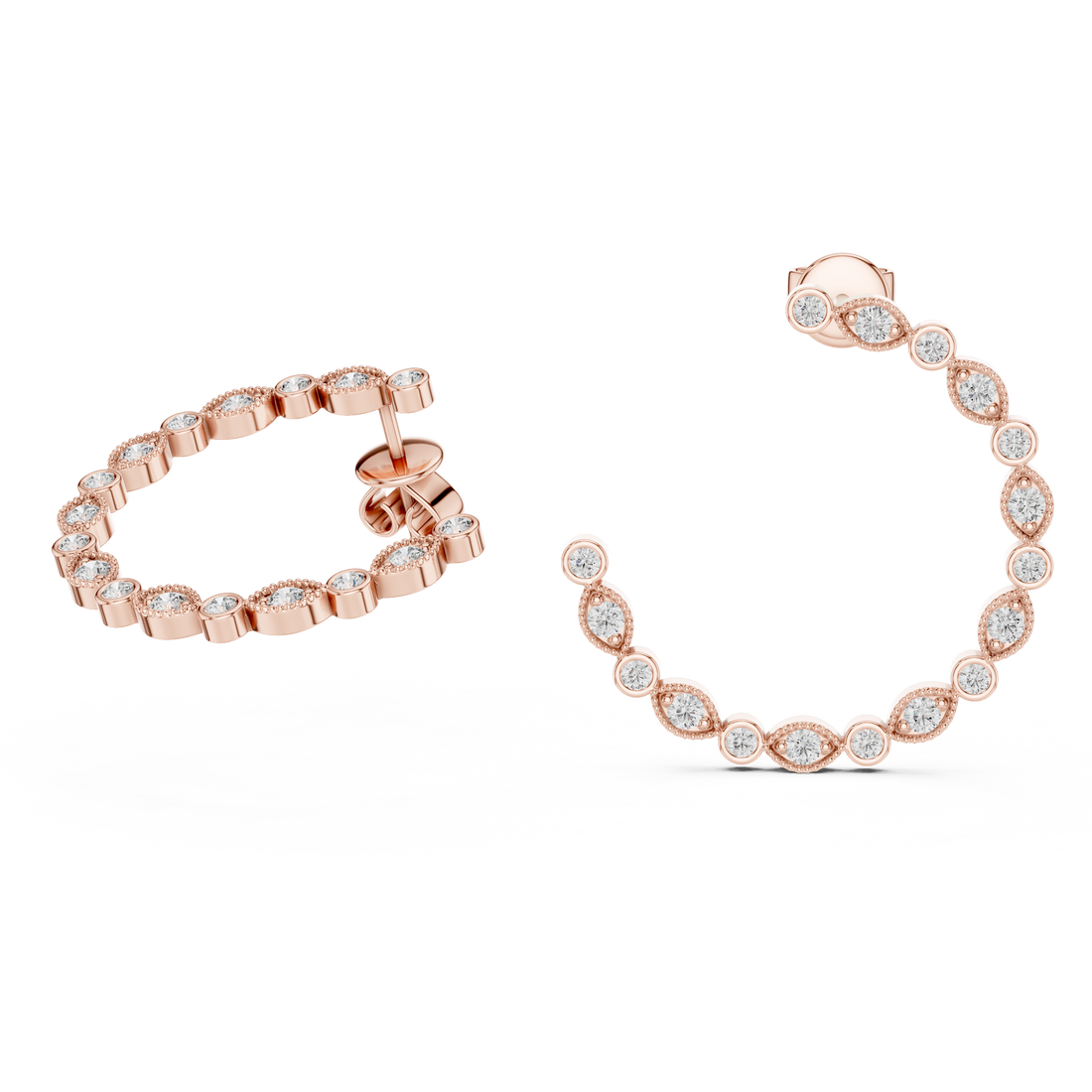 Triangle & Round Diamond Bezel Hoop Earrings