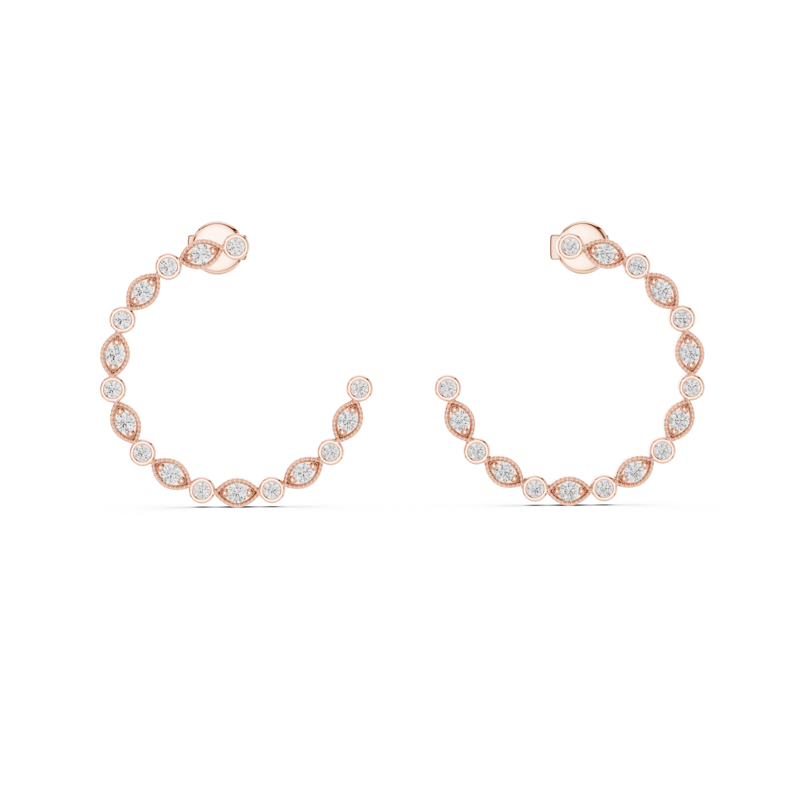 Triangle & Round Diamond Bezel Hoop Earrings