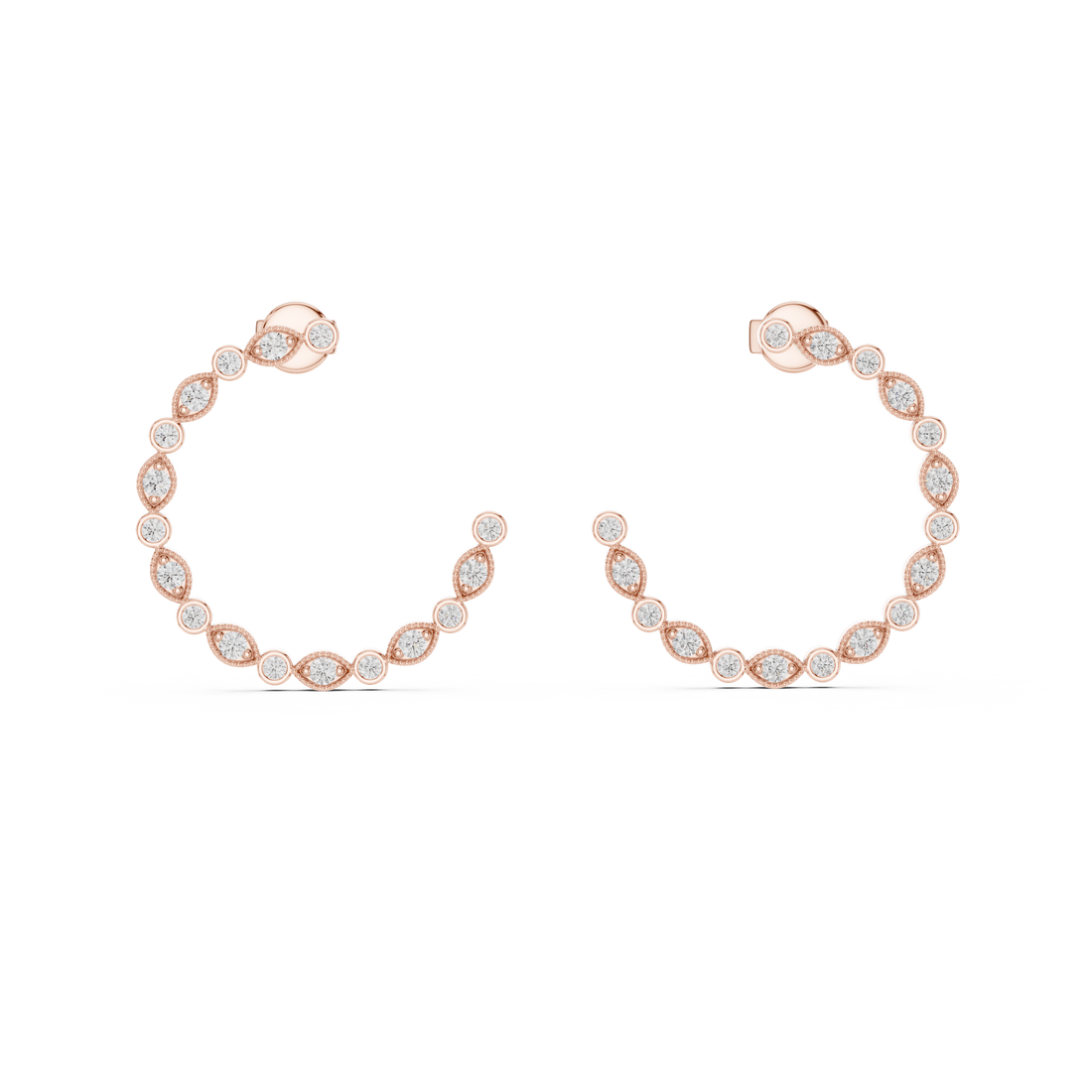 Triangle & Round Diamond Bezel Hoop Earrings