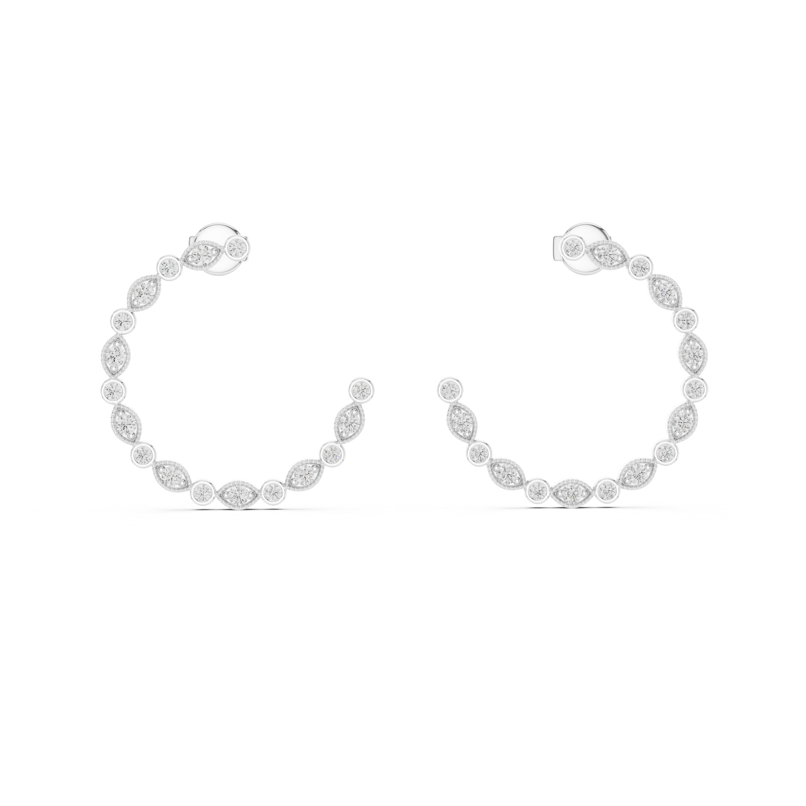 Triangle & Round Diamond Bezel Hoop Earrings