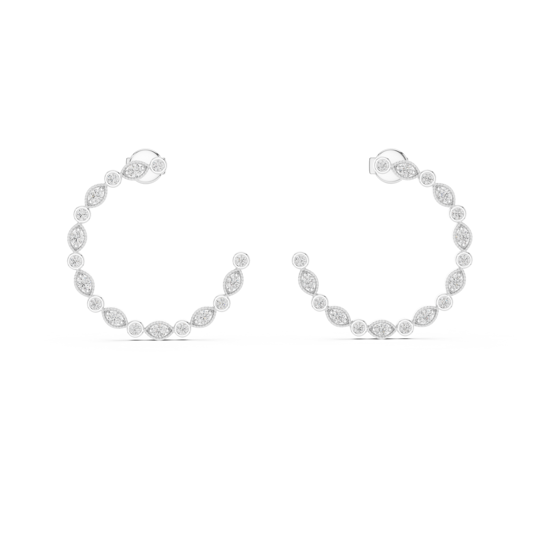 Triangle & Round Diamond Bezel Hoop Earrings