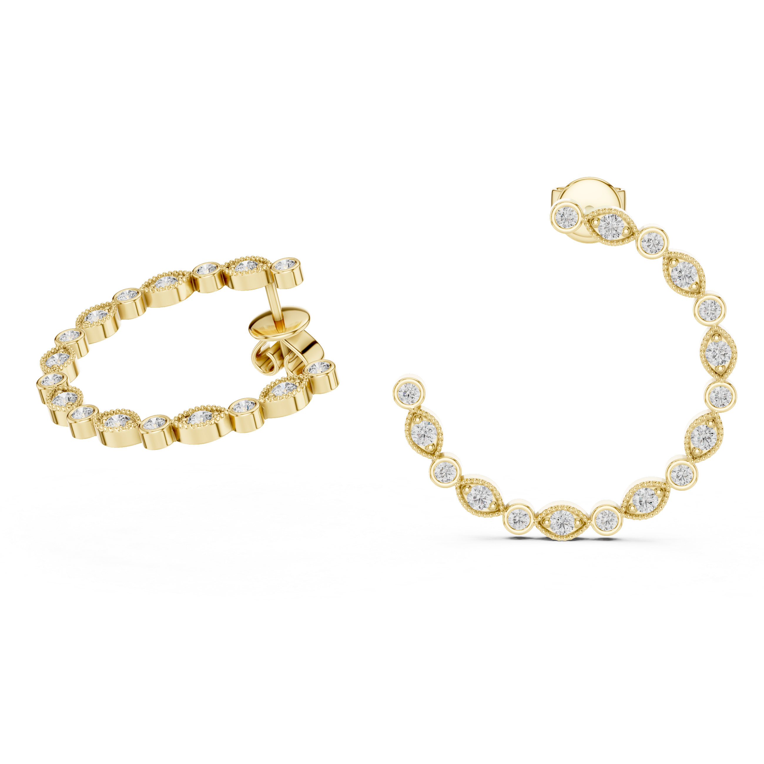 Triangle & Round Diamond Bezel Hoop Earrings