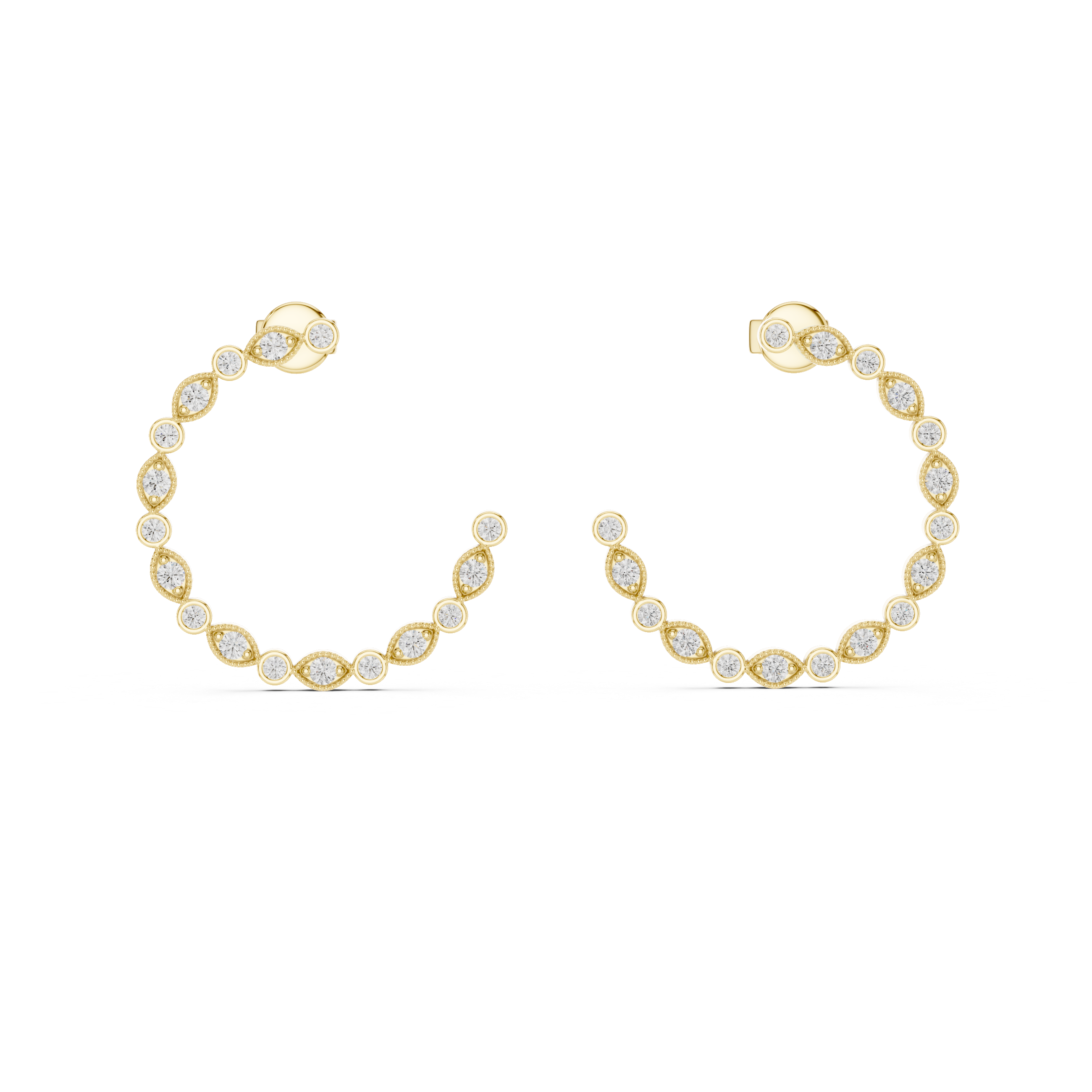Triangle & Round Diamond Bezel Hoop Earrings
