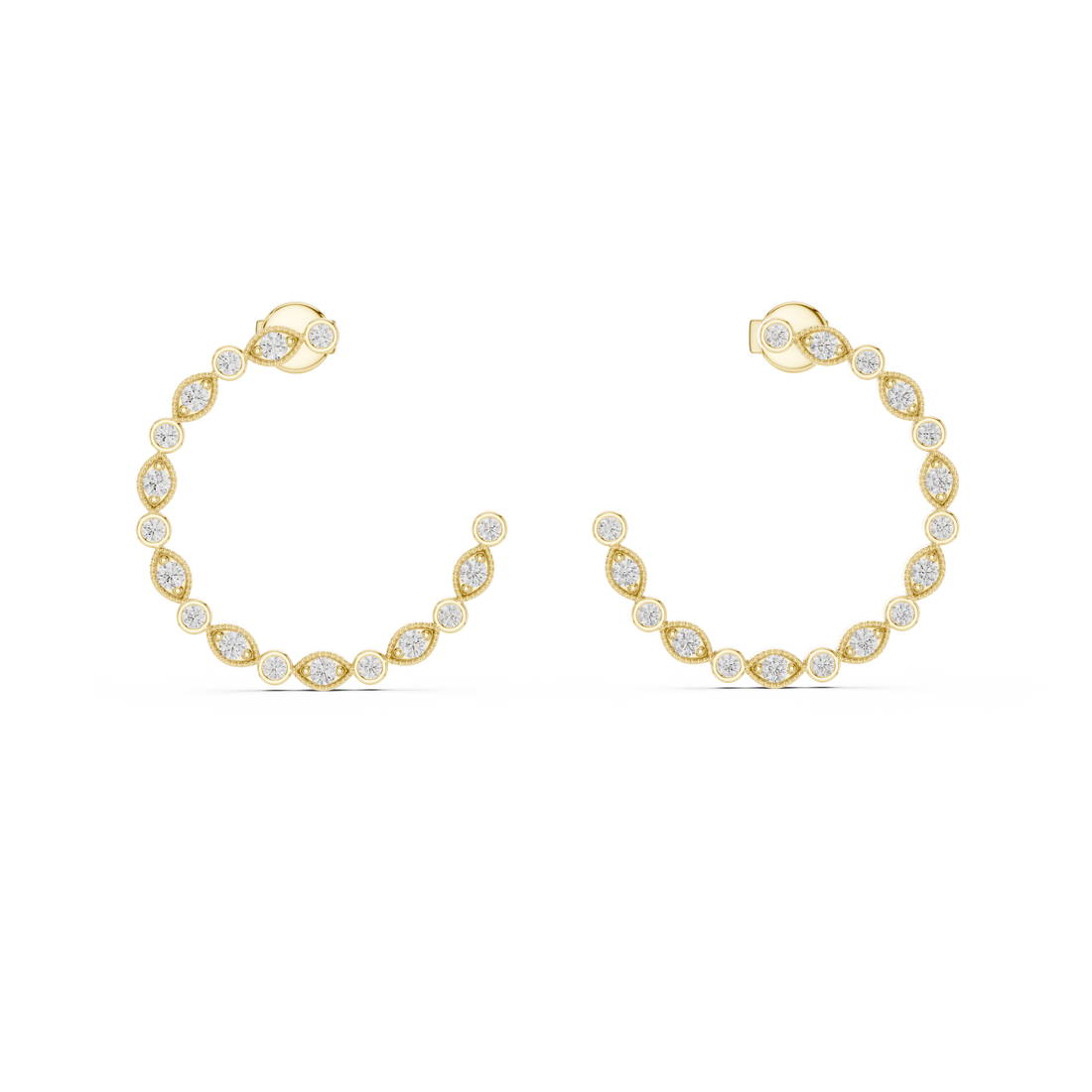 Triangle & Round Diamond Bezel Hoop Earrings