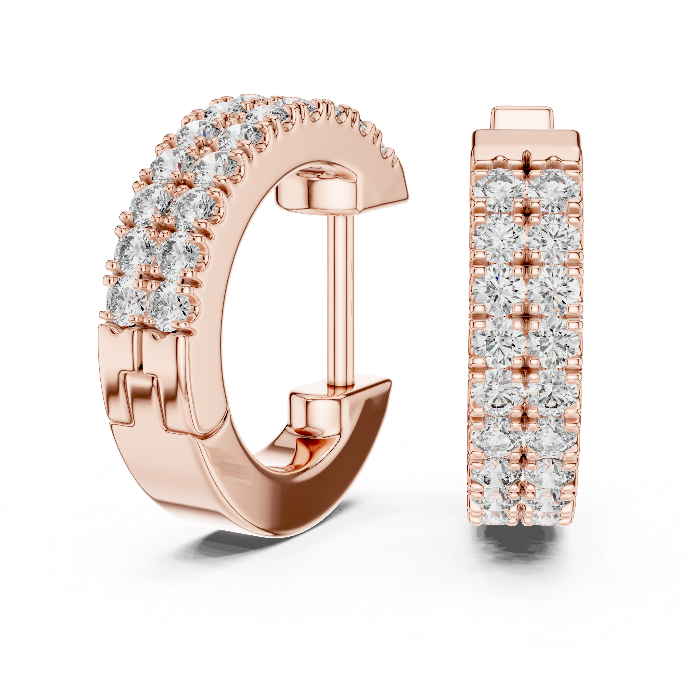 Double Row U-Cut Diamond Huggie Hoop Earrings