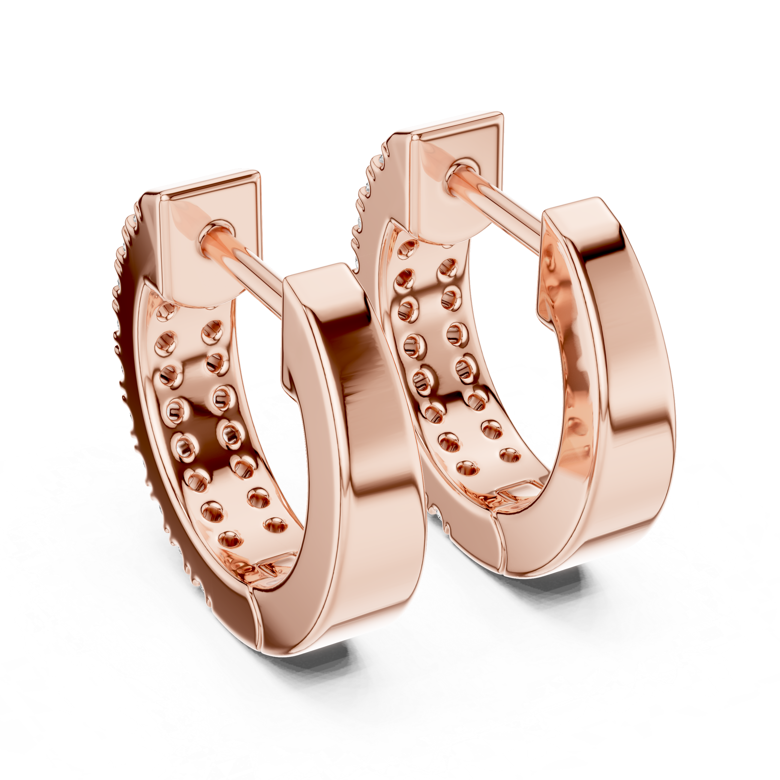 Double Row U-Cut Diamond Huggie Hoop Earrings
