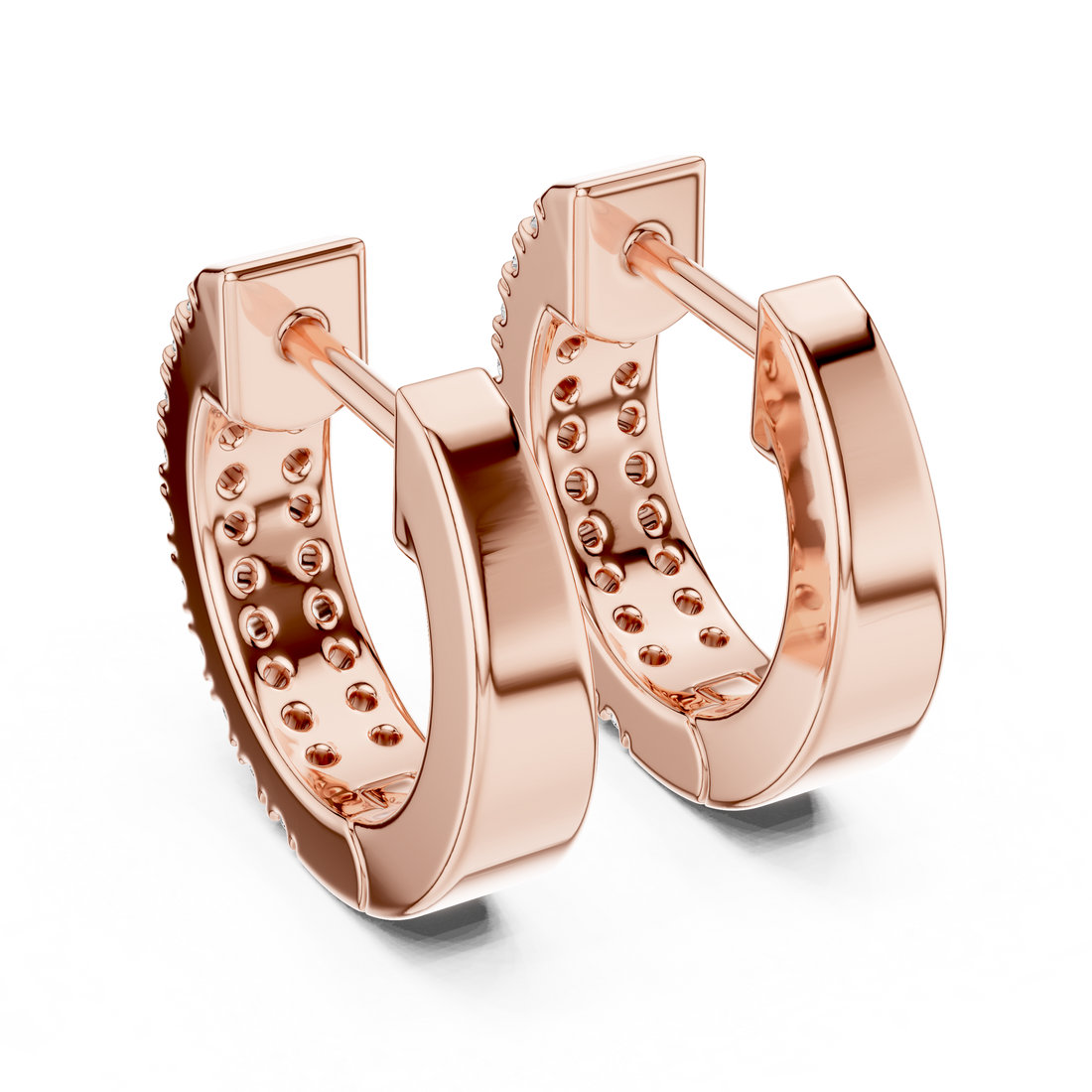 Double Row U-Cut Diamond Huggie Hoop Earrings