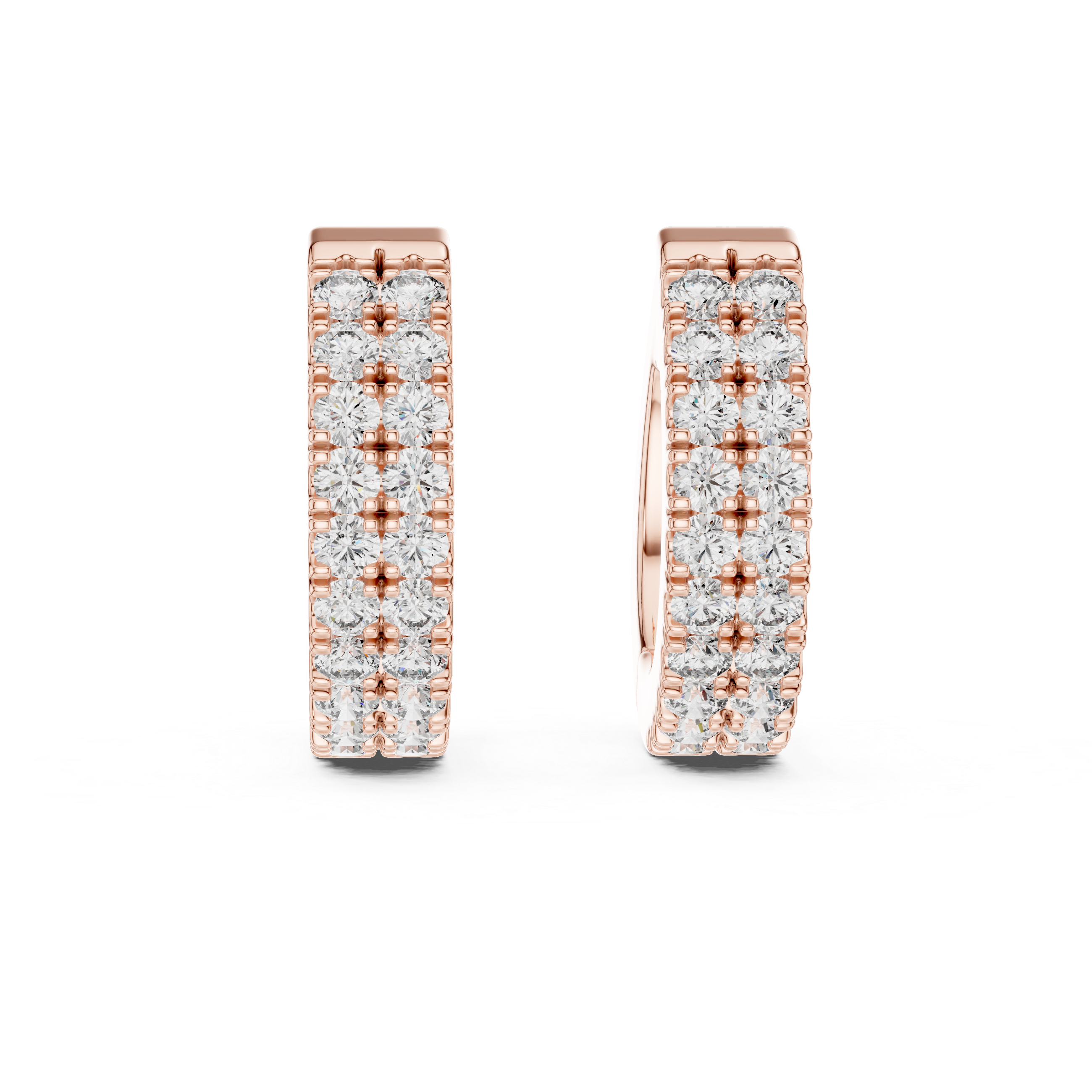 Double Row U-Cut Diamond Huggie Hoop Earrings