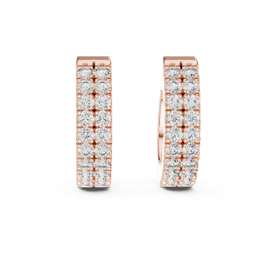 Double Row U-Cut Diamond Huggie Hoop Earrings