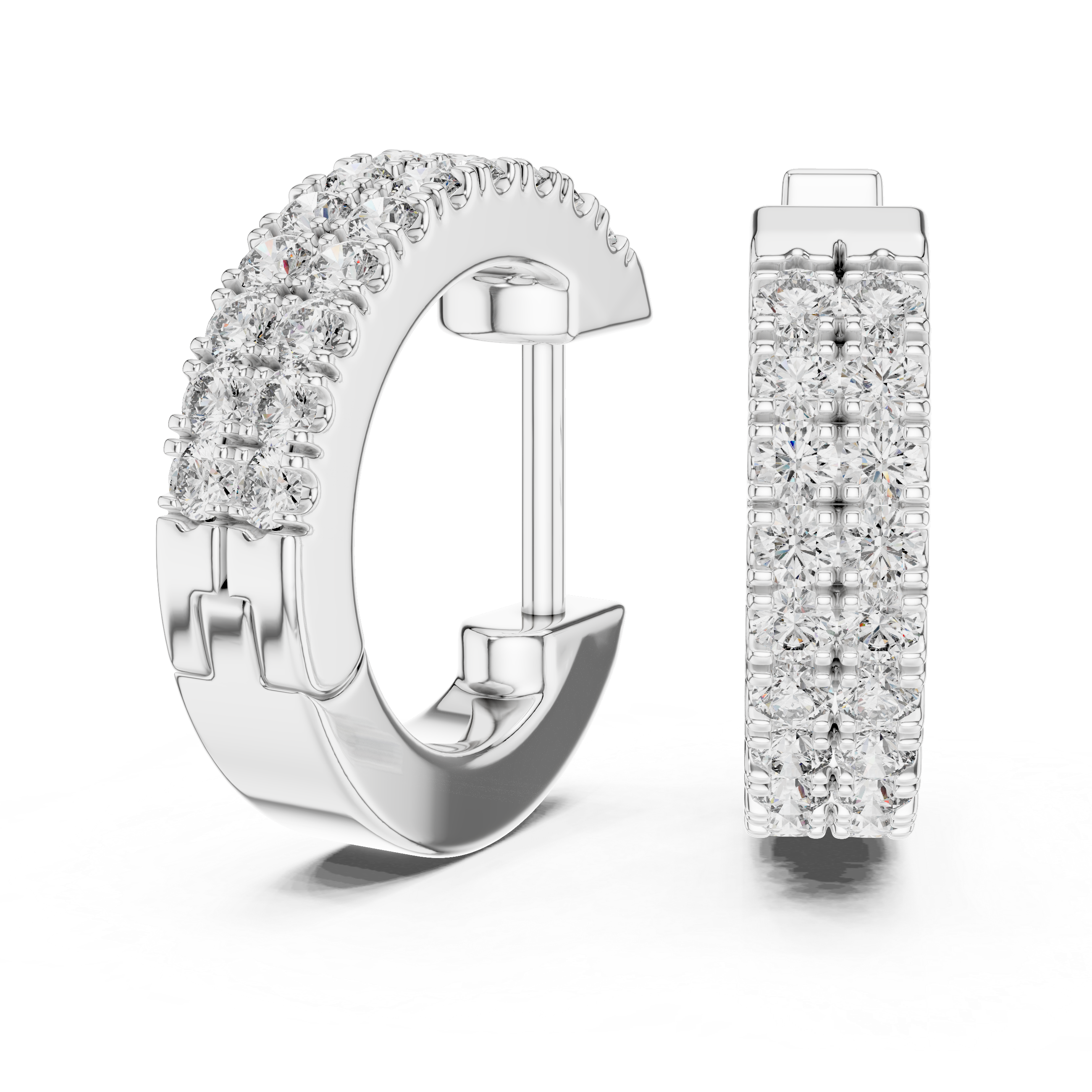 Double Row U-Cut Diamond Huggie Hoop Earrings