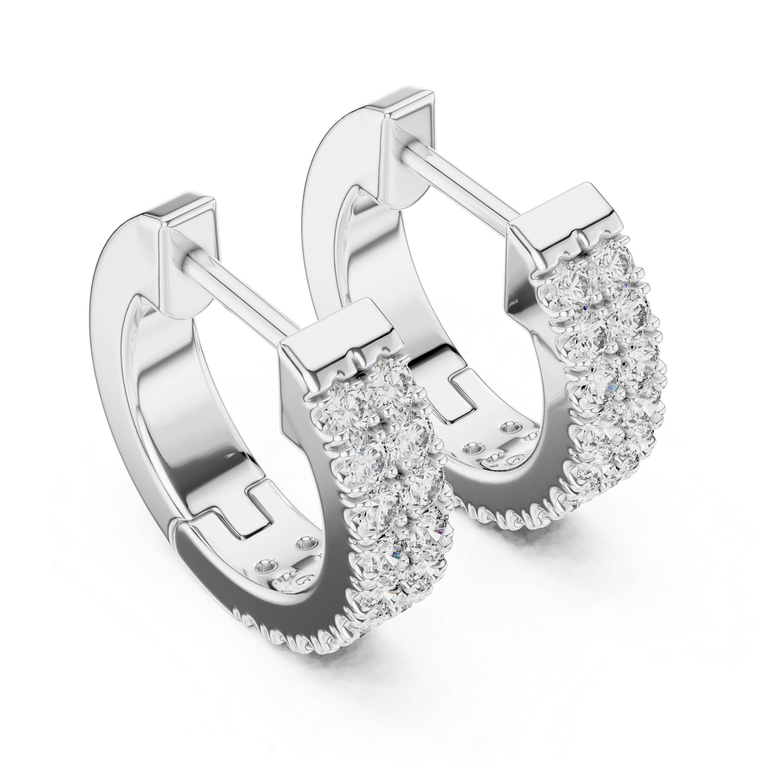 Double Row U-Cut Diamond Huggie Hoop Earrings
