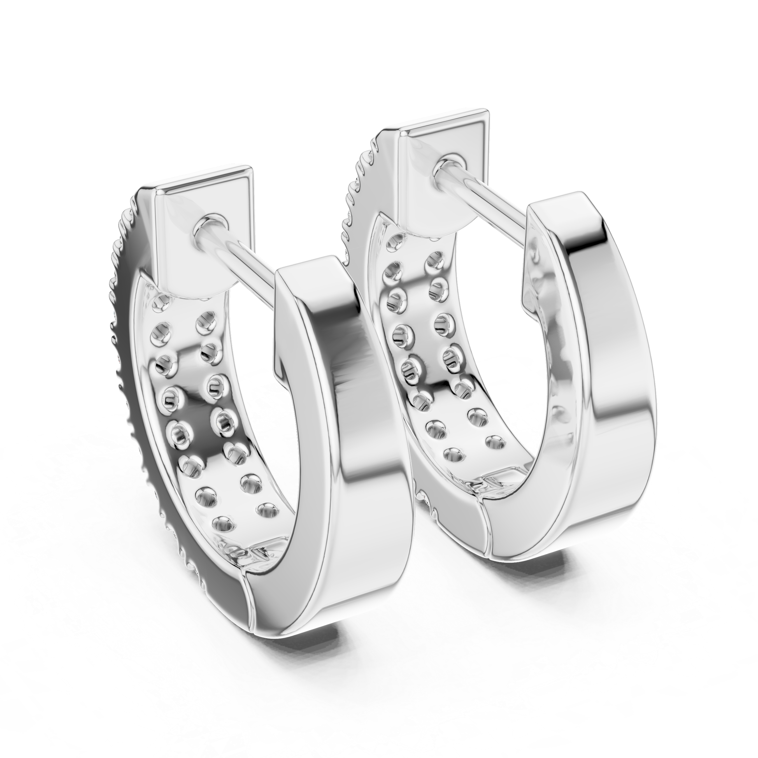 Double Row U-Cut Diamond Huggie Hoop Earrings